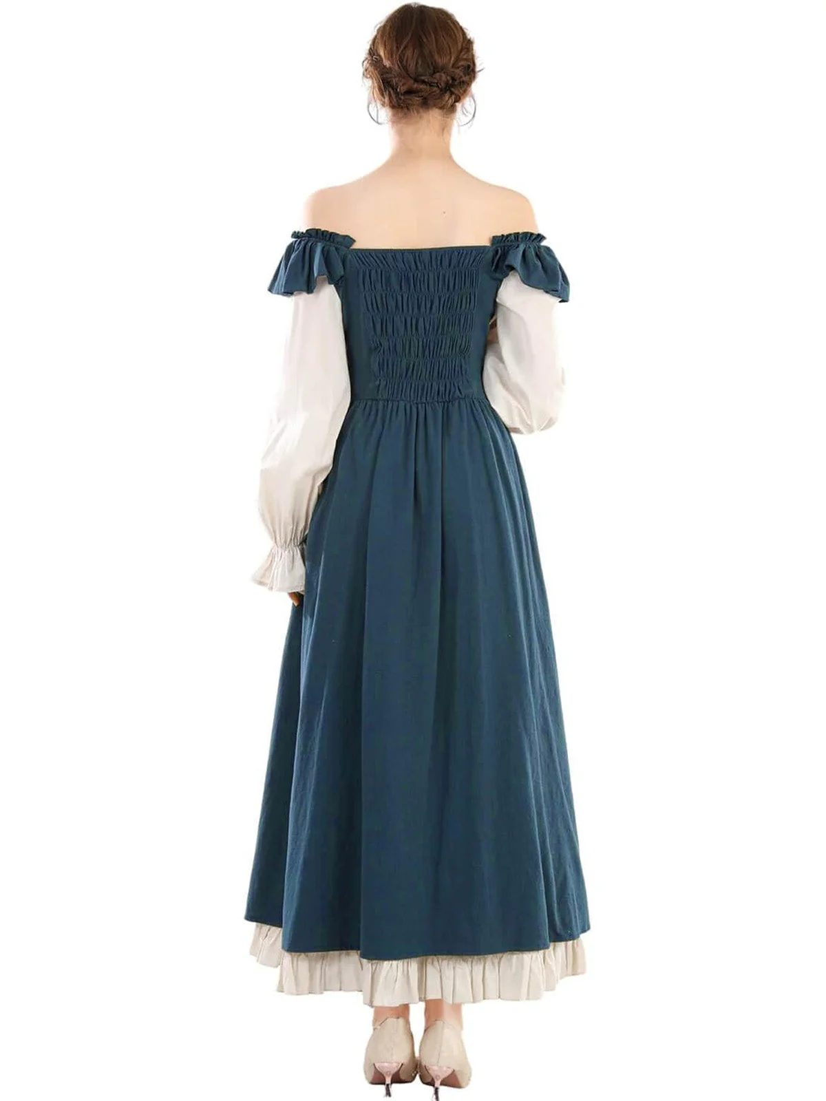 1930er Farbblock Rüschen Schnürung Renaissance Kleid - Image 4
