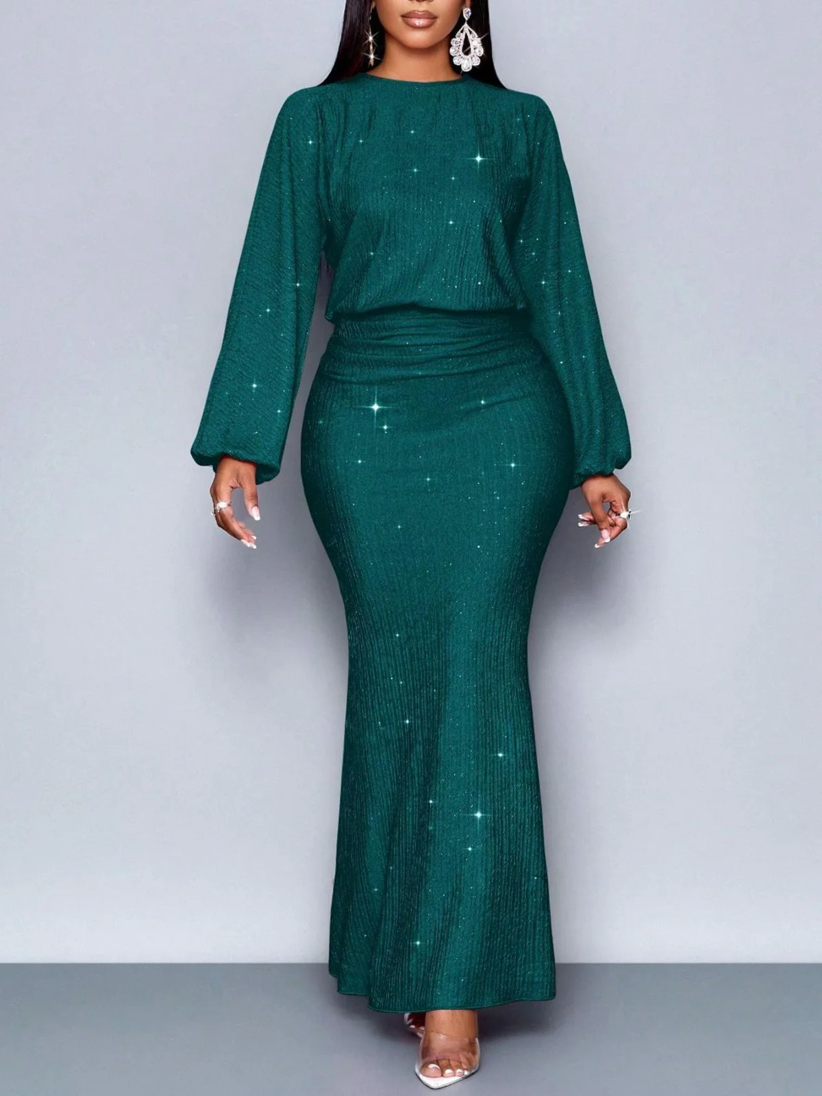1930er Funkeln Gerüschtes Laternenärmel Stricken Fischschwanz Kleid - Image 12