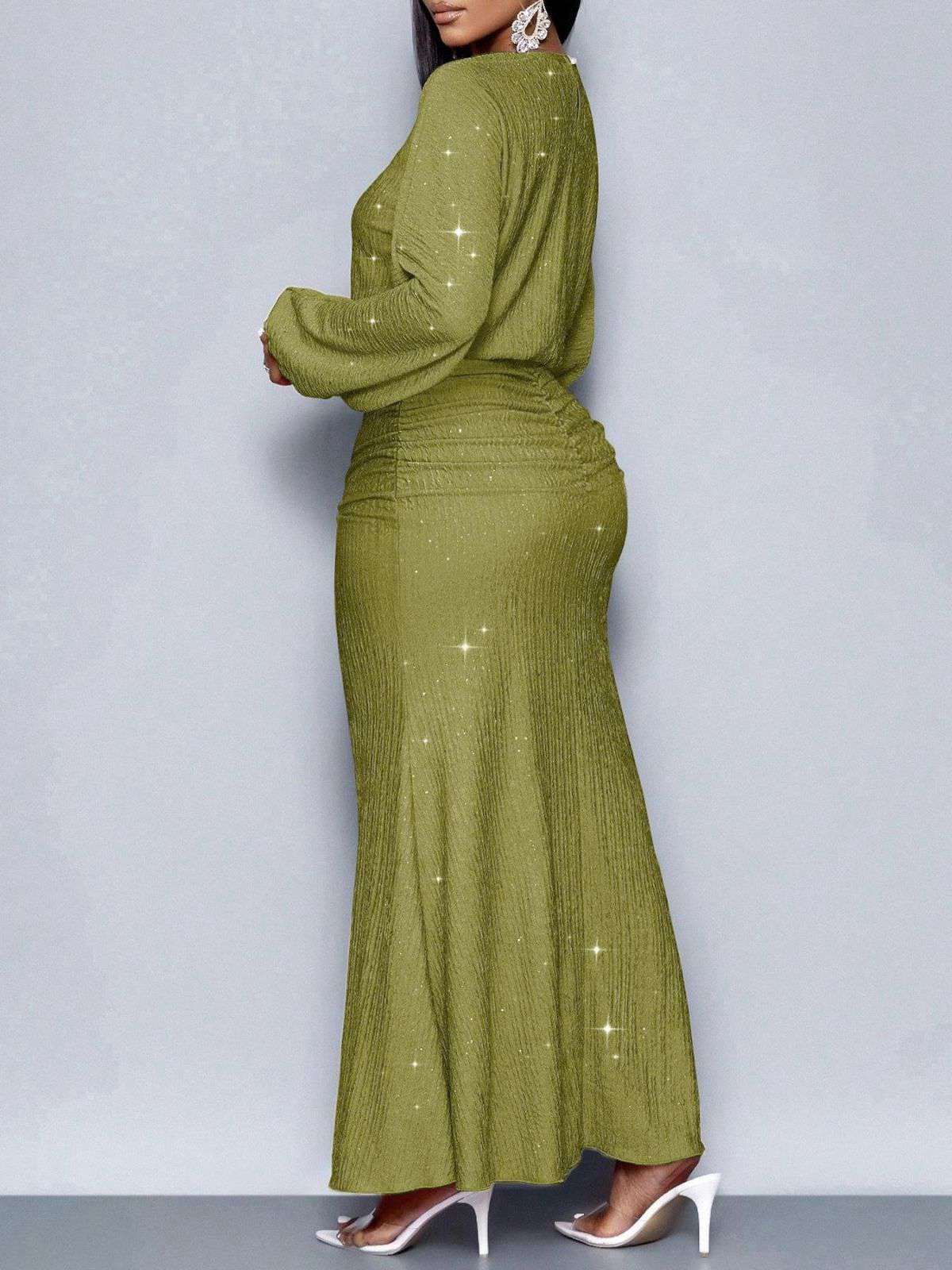 1930er Funkeln Gerüschtes Laternenärmel Stricken Fischschwanz Kleid - Image 15