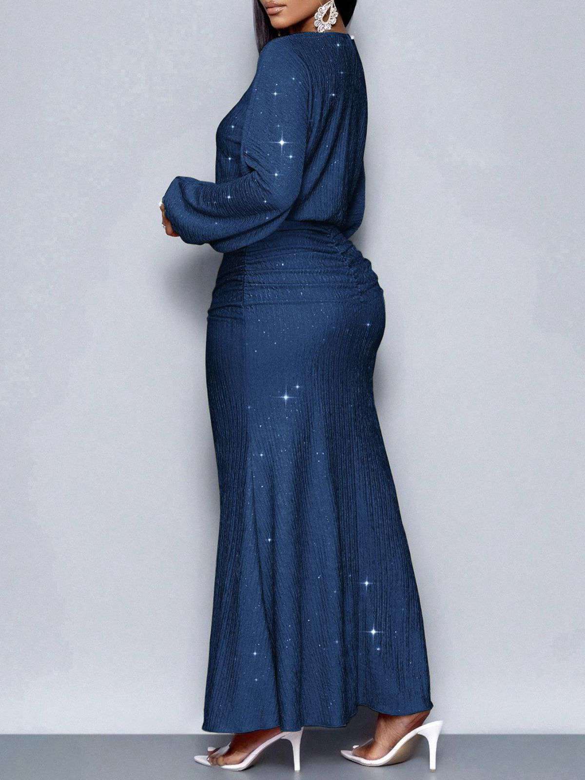 1930er Funkeln Gerüschtes Laternenärmel Stricken Fischschwanz Kleid - Image 4