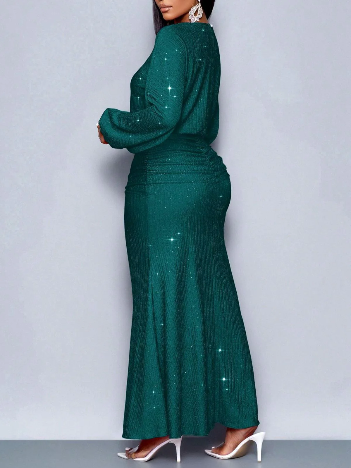 1930er Funkeln Gerüschtes Laternenärmel Stricken Fischschwanz Kleid - Image 9