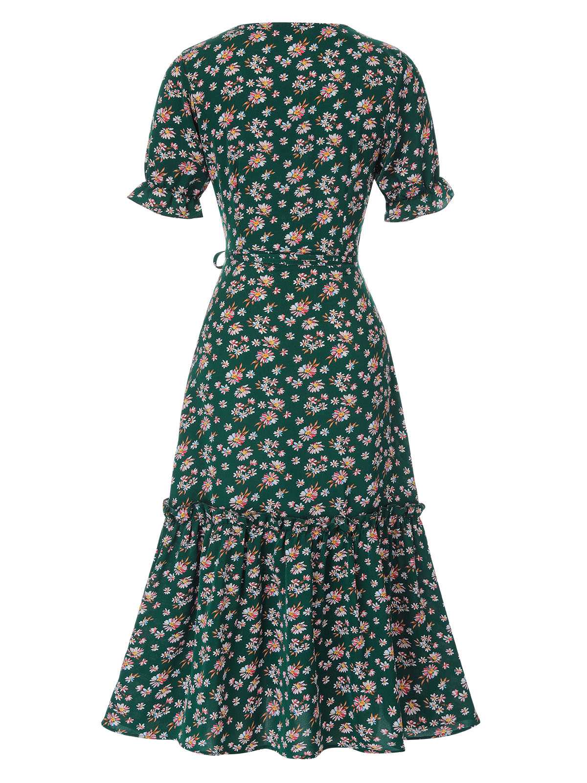 1930er Gänseblümchen Überkreuztes V-Ausschnitt Gürtel Kleid - Image 10