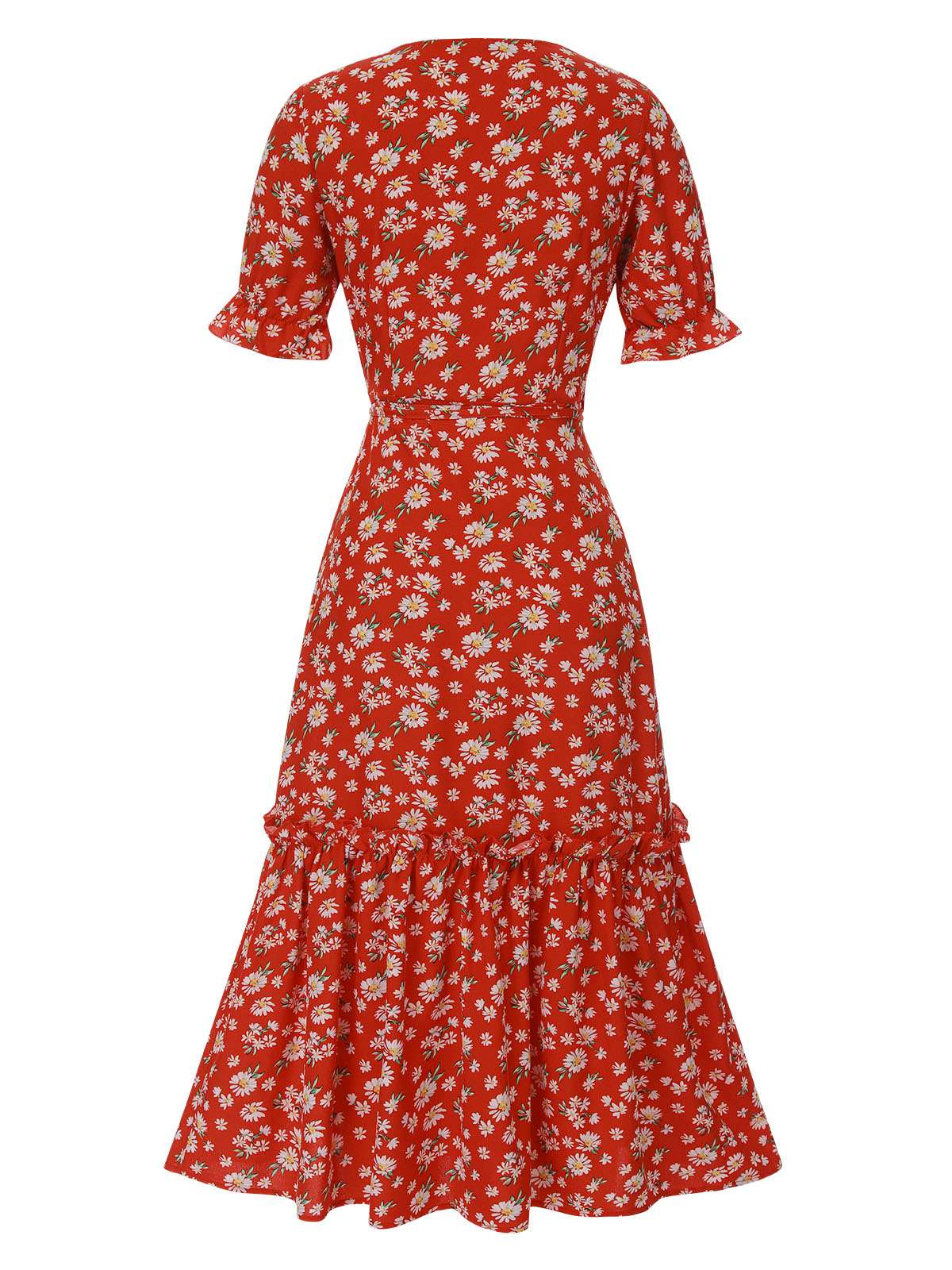 1930er Gänseblümchen Überkreuztes V-Ausschnitt Gürtel Kleid - Image 4