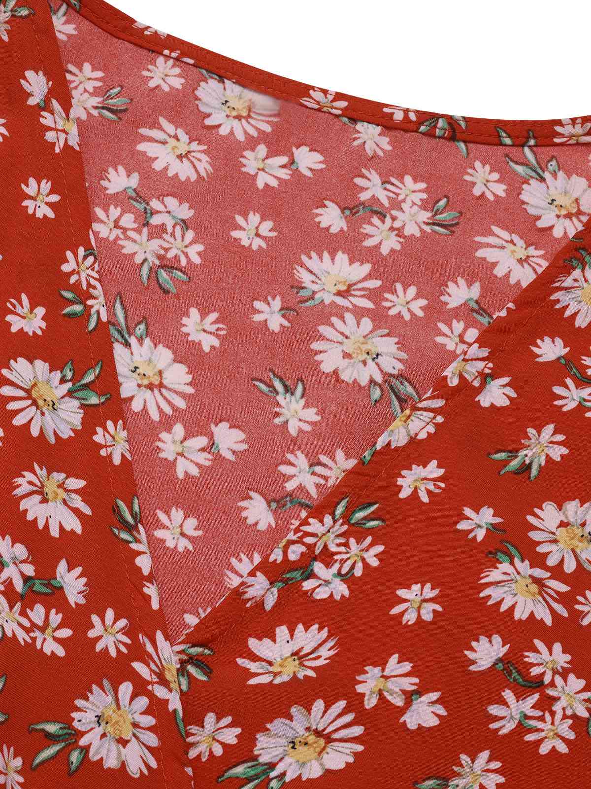 1930er Gänseblümchen Überkreuztes V-Ausschnitt Gürtel Kleid - Image 5
