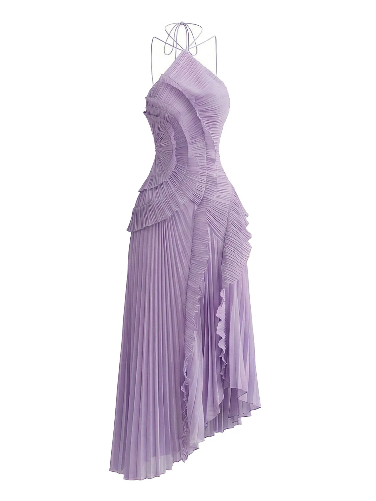 1930er Halter Rüschen Plissiertes Schlitz Maxi Kleid - Image 2
