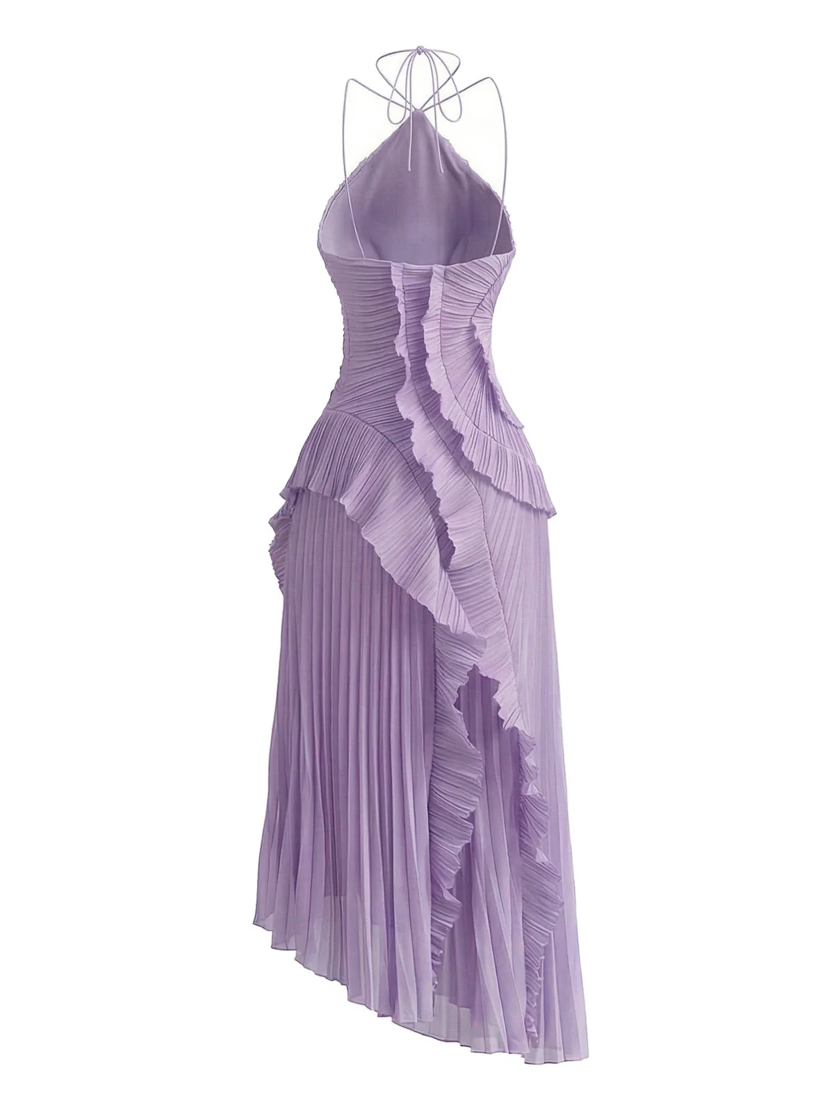 1930er Halter Rüschen Plissiertes Schlitz Maxi Kleid - Image 3