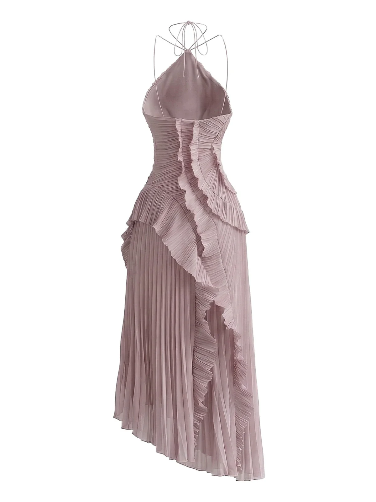 1930er Halter Rüschen Plissiertes Schlitz Maxi Kleid - Image 6