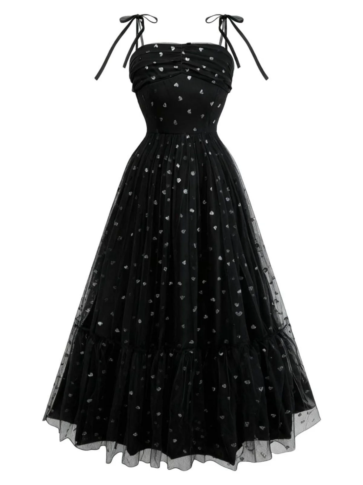 1930er Herz Silberfolie Tüll Spaghetti Träger Abschlussball Kleid - Image 5