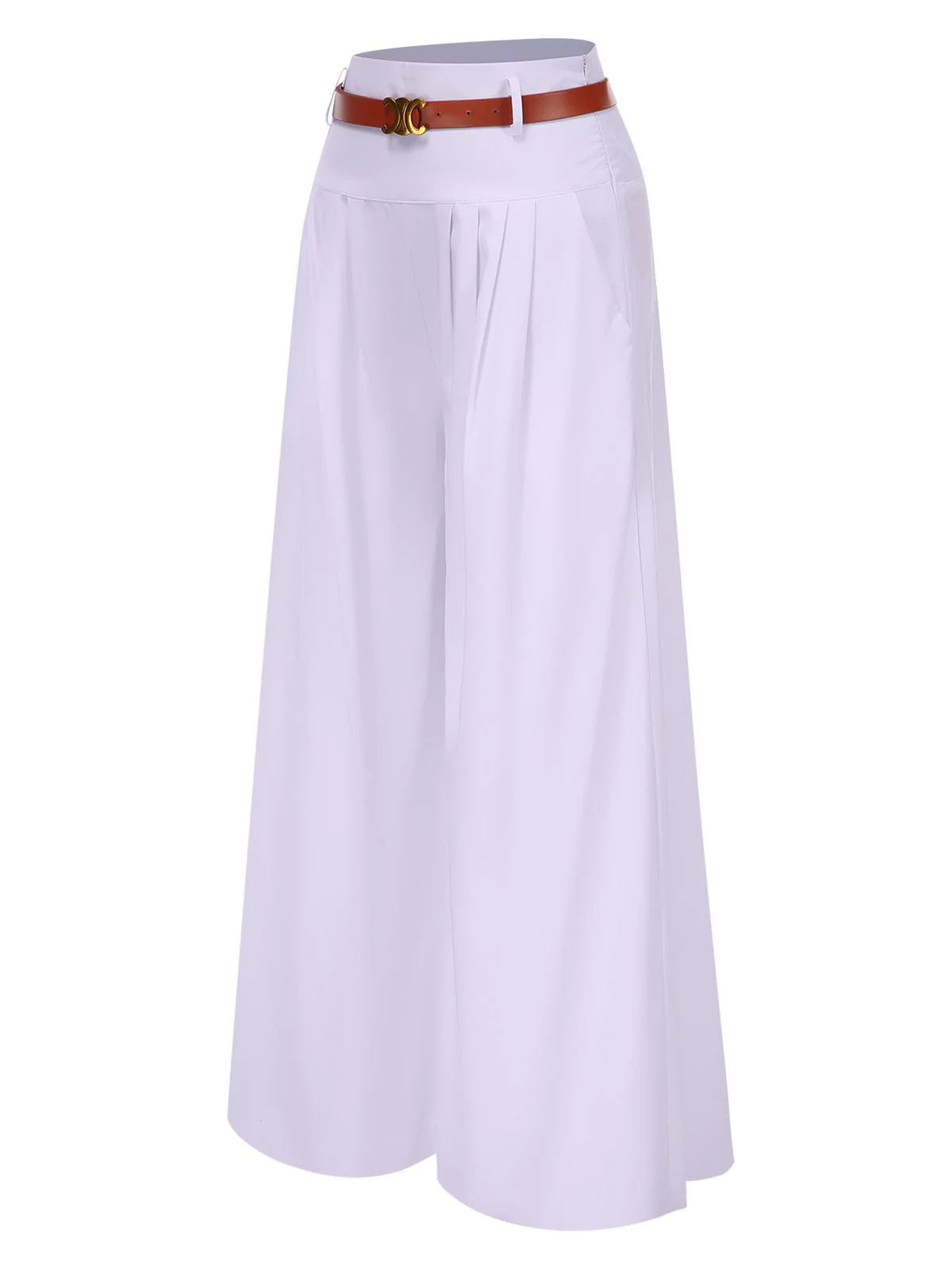 1930er Hohe-Taille Gürtel Weites-Bein Solide Hosen - Image 2