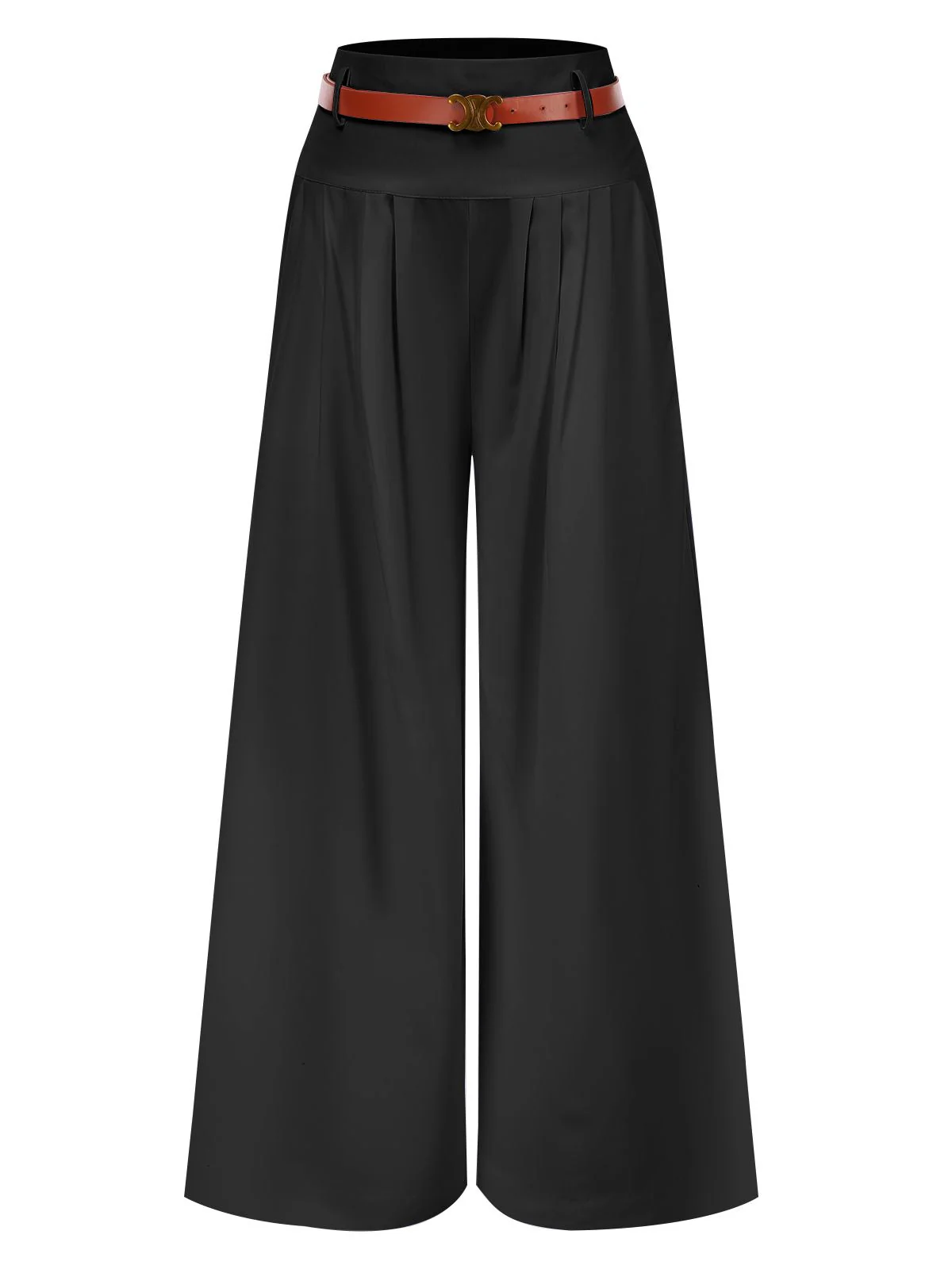 1930er Hohe-Taille Gürtel Weites-Bein Solide Hosen - Image 4