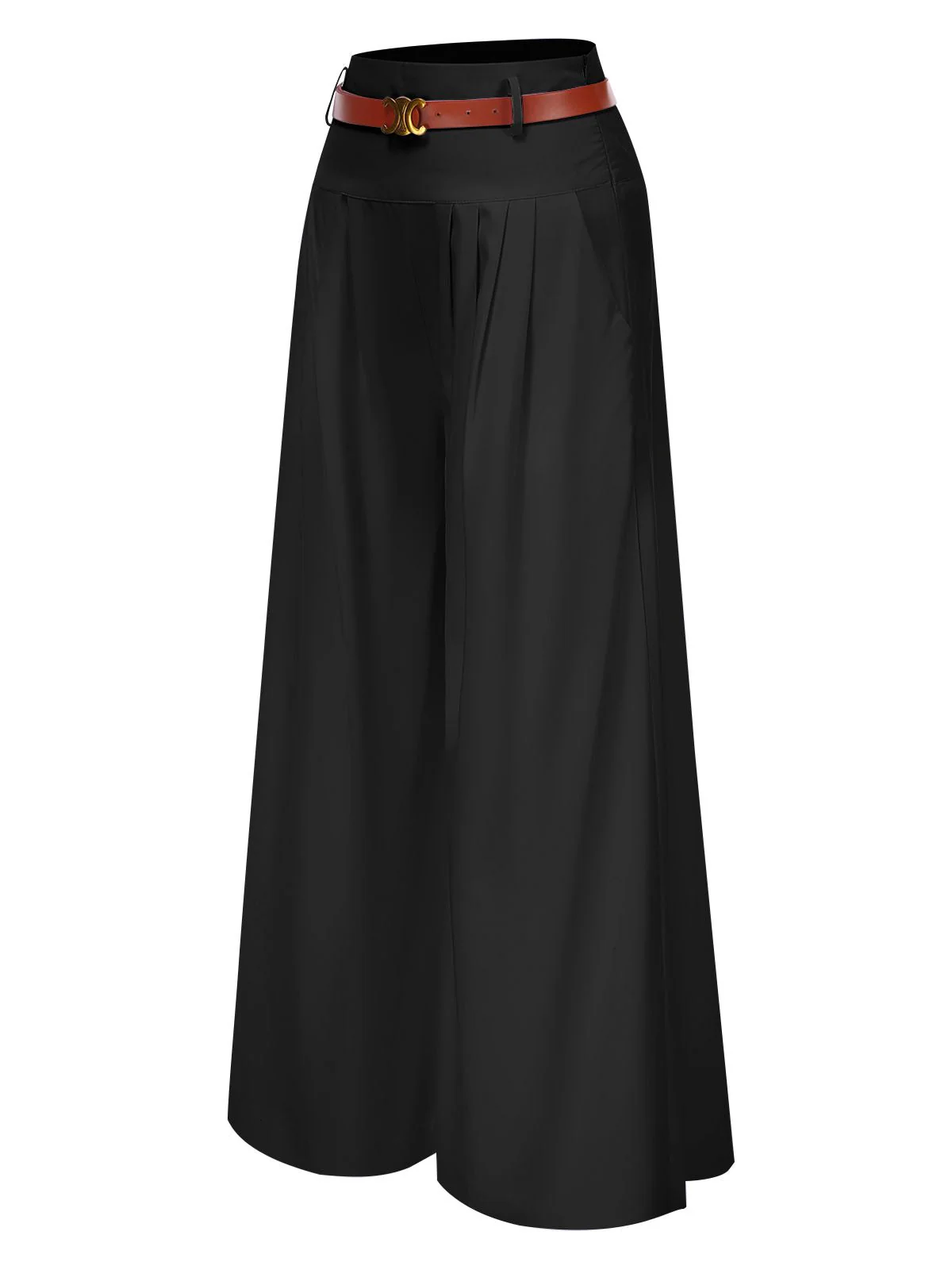 1930er Hohe-Taille Gürtel Weites-Bein Solide Hosen - Image 5