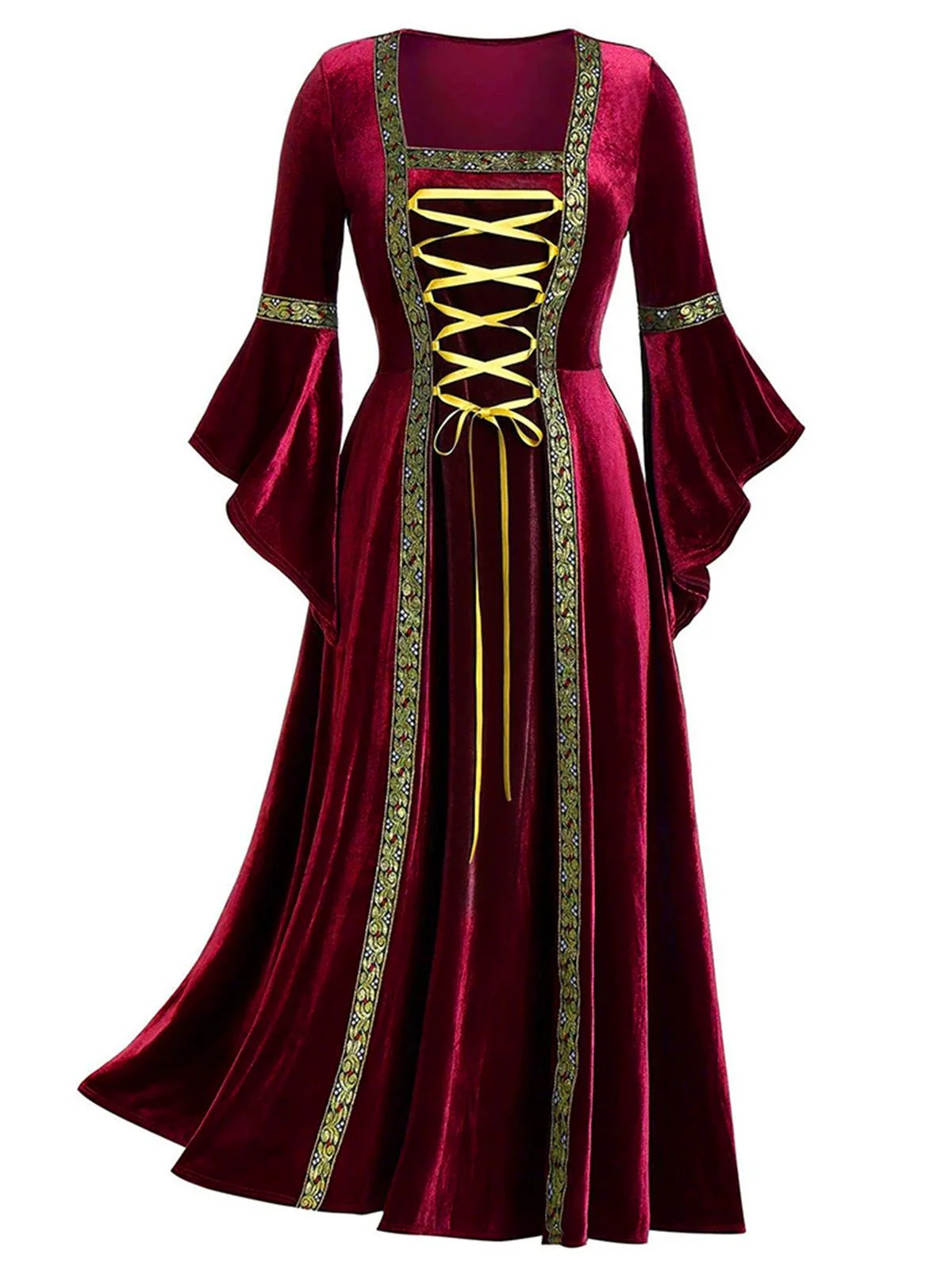 1930er Mittelalterliche Renaissance Samt Schnürung Kleid - Image 3