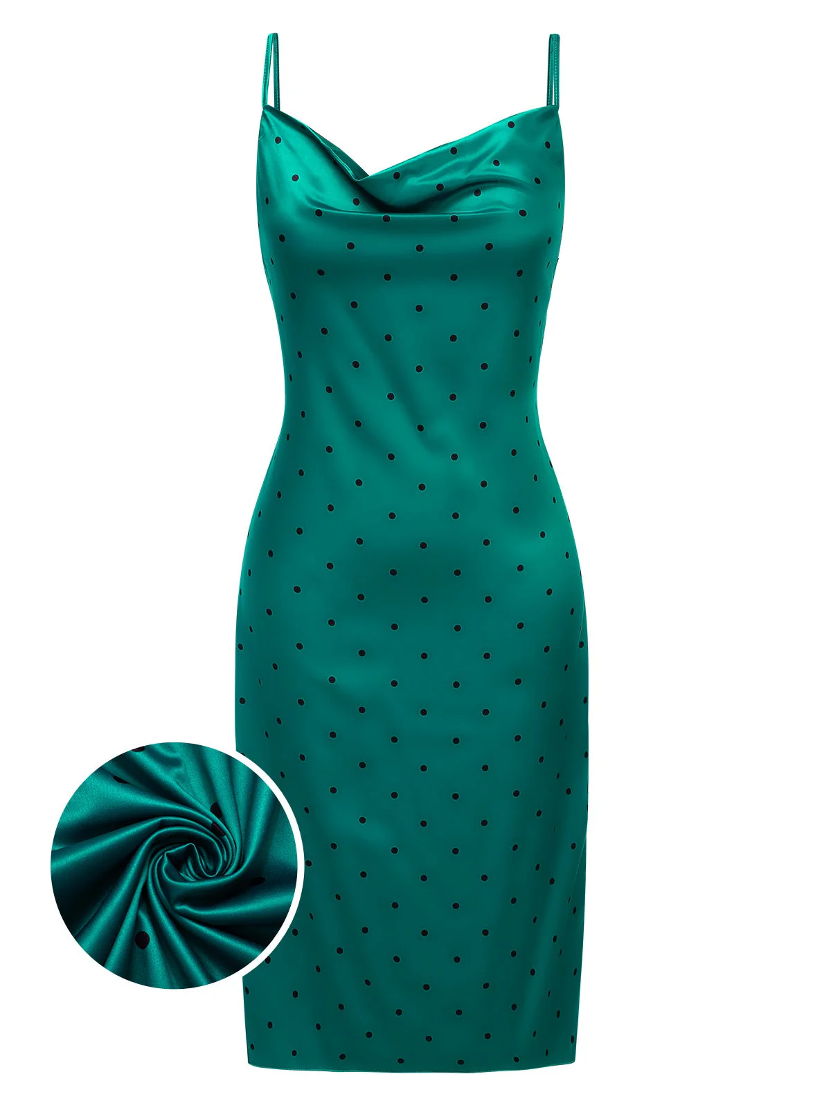 1930er Polka Dots Spaghetti Träger Satin Nachthemd - Image 6