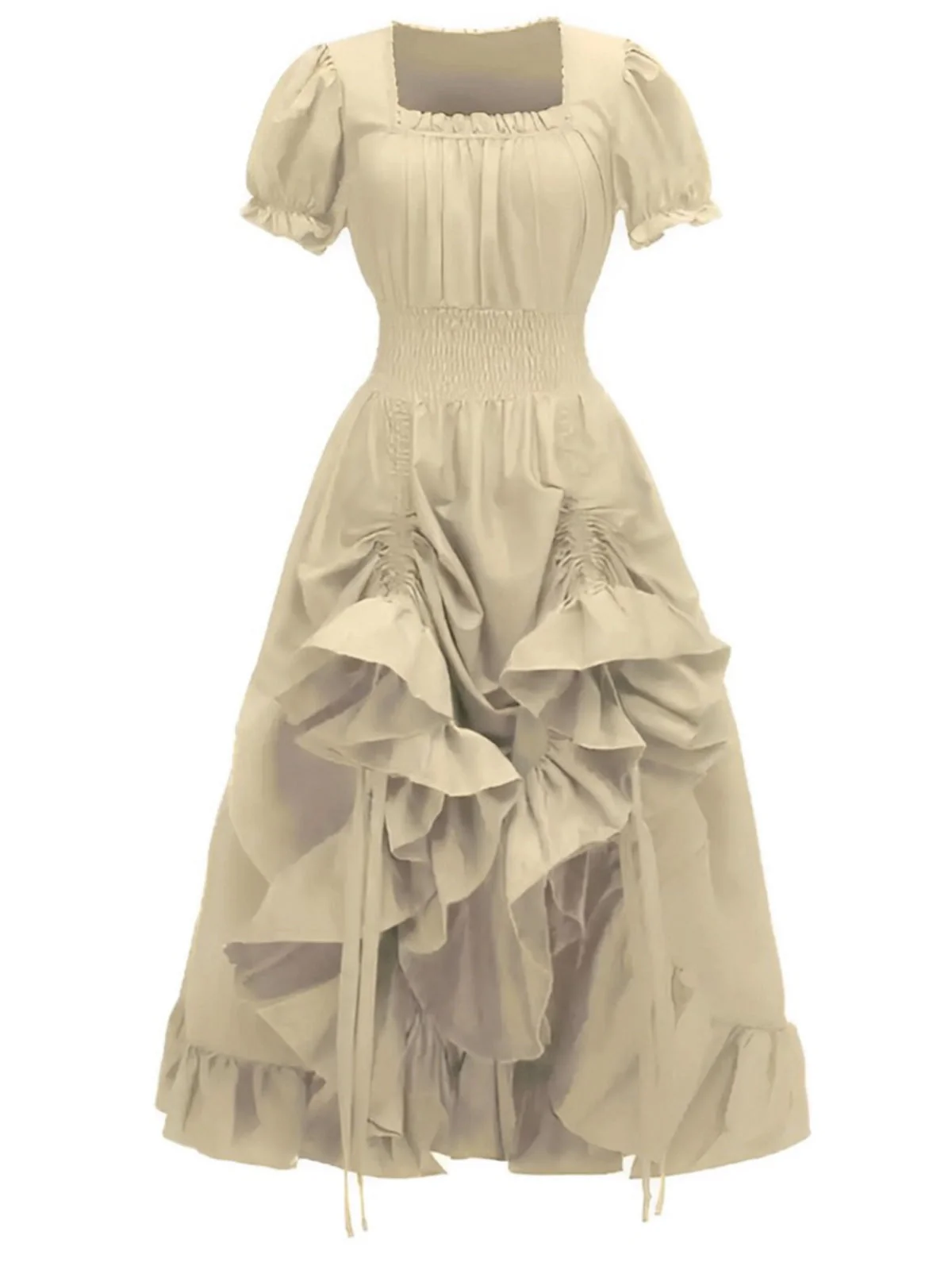 1930er Quadratischer Hals Falten Puffärmel Kleid - Image 2