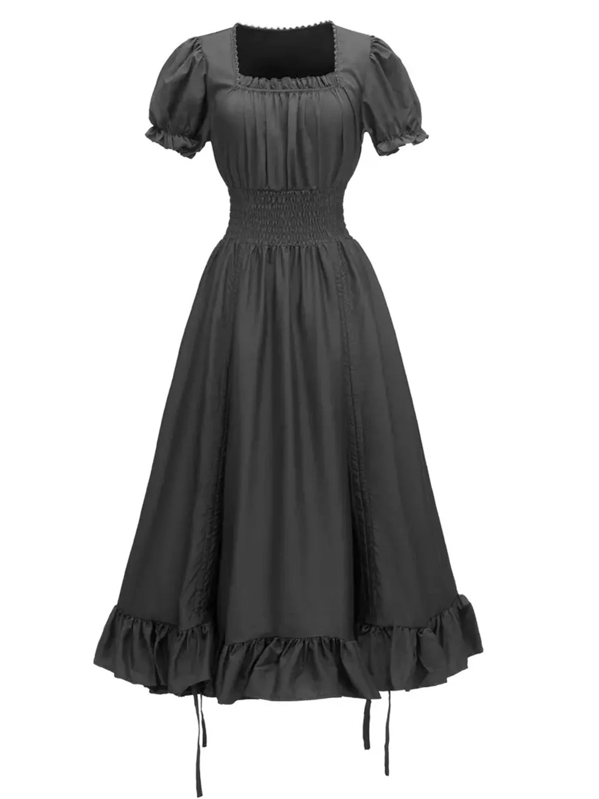 1930er Quadratischer Hals Falten Puffärmel Kleid - Image 3