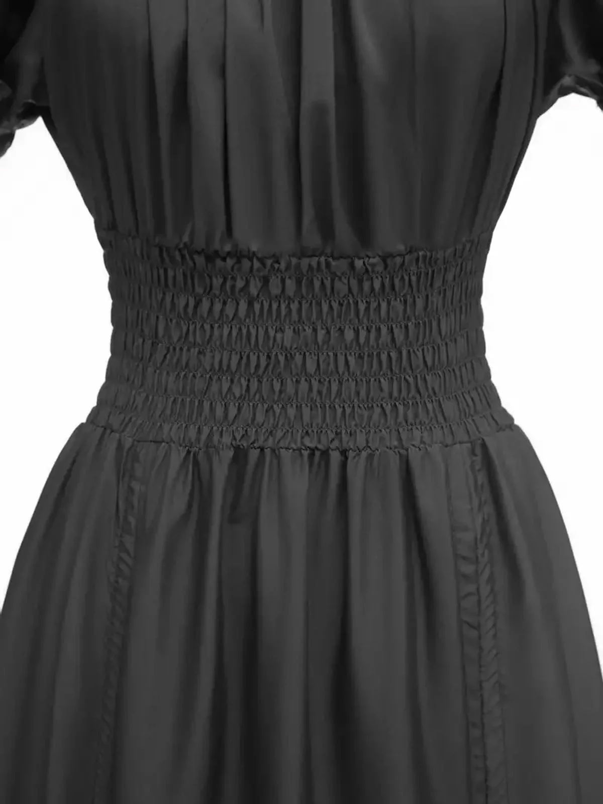 1930er Quadratischer Hals Falten Puffärmel Kleid - Image 4
