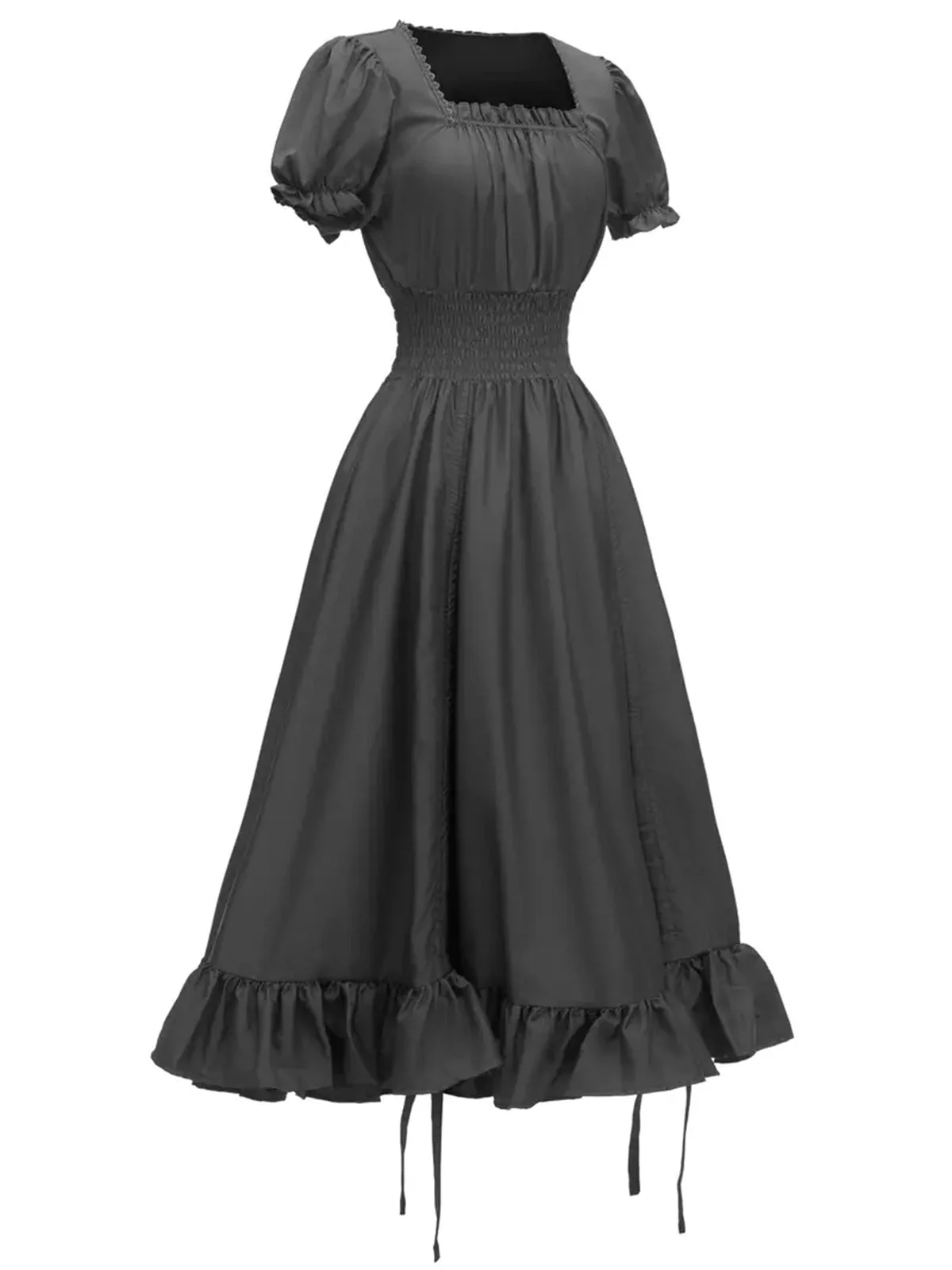 1930er Quadratischer Hals Falten Puffärmel Kleid - Image 5