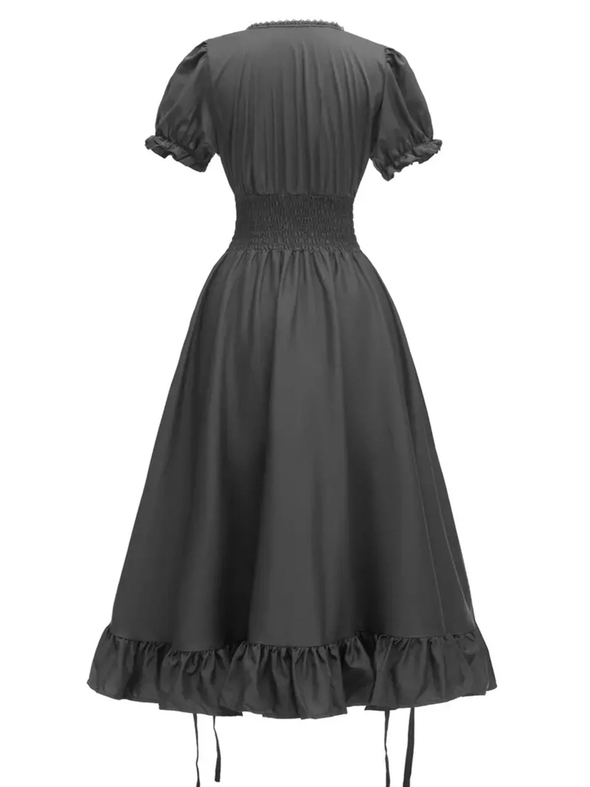 1930er Quadratischer Hals Falten Puffärmel Kleid - Image 6