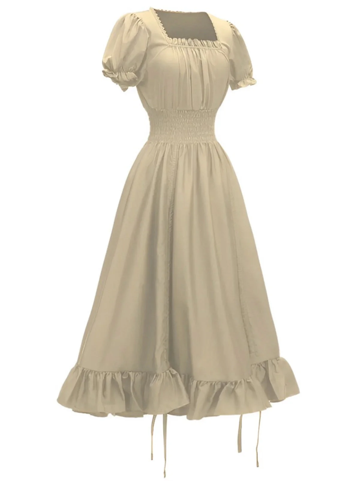 1930er Quadratischer Hals Falten Puffärmel Kleid - Image 7