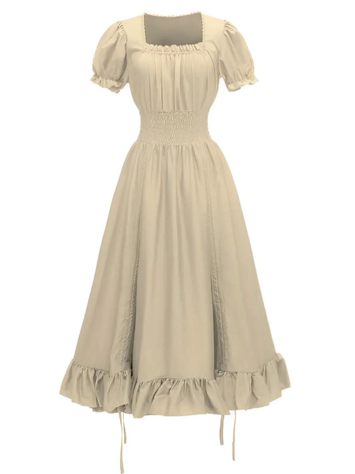 1930er Quadratischer Hals Falten Puffärmel Kleid - Image 8