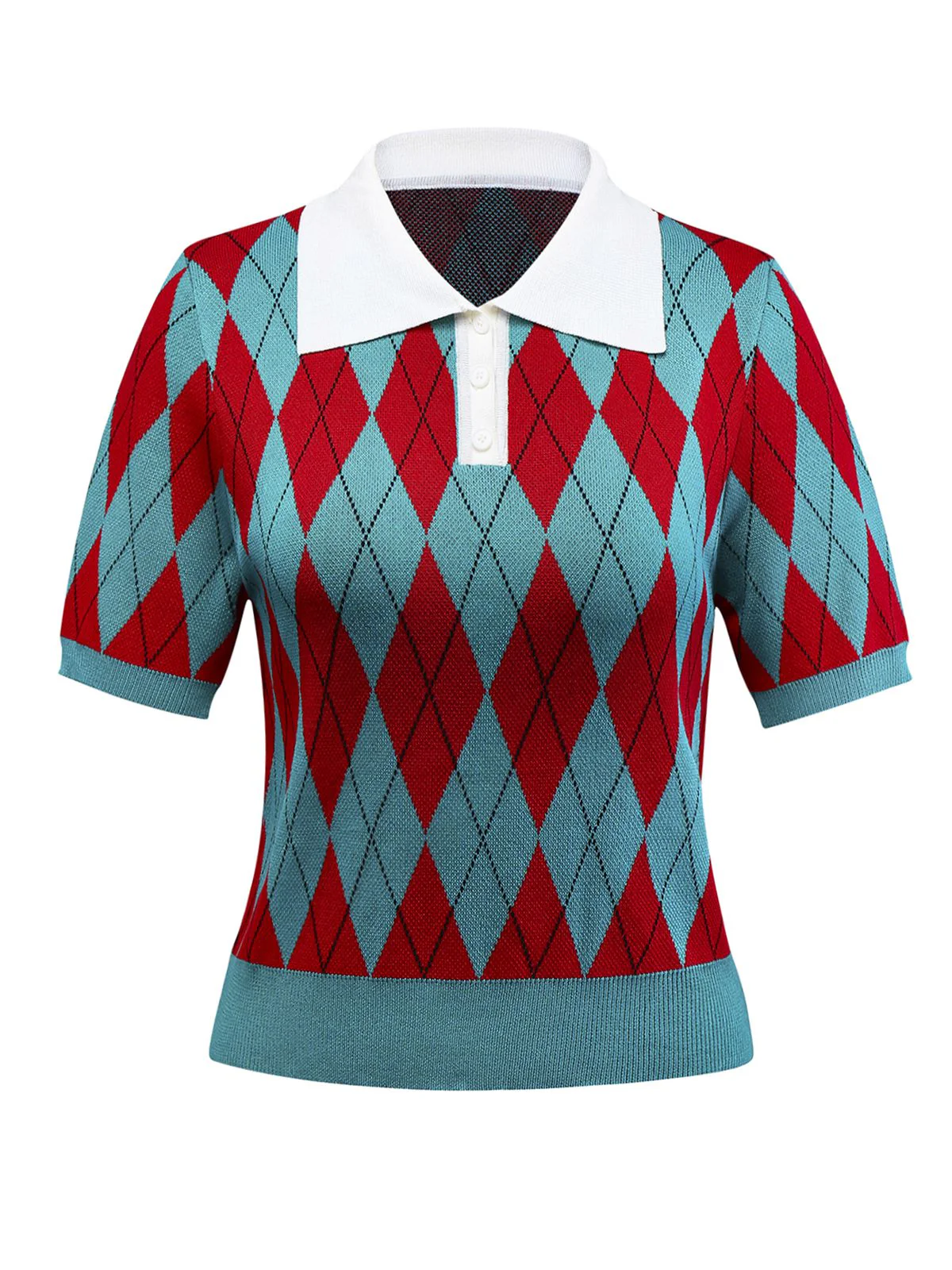 1930er Revers Farbblock Diamant Raster Pullover - Image 3