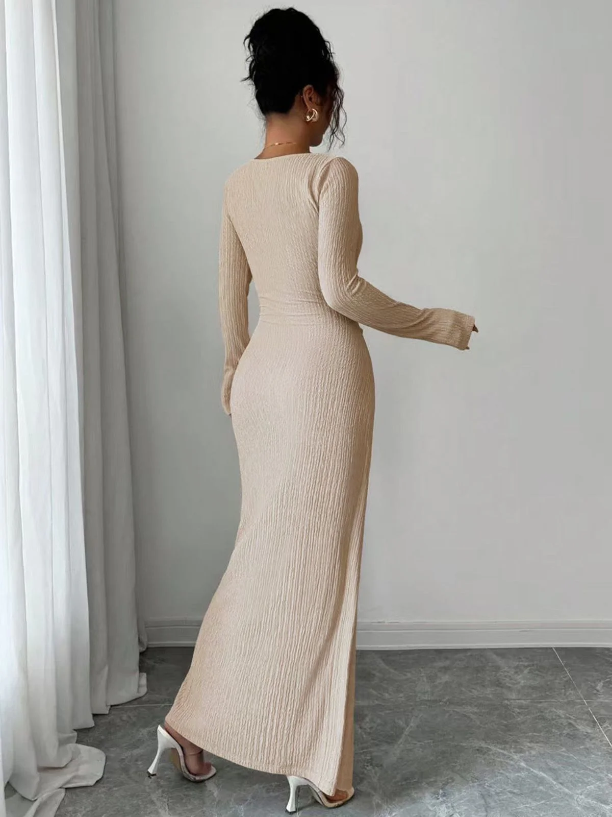 1930er Rippstrick Langarm Split Kleid - Image 2