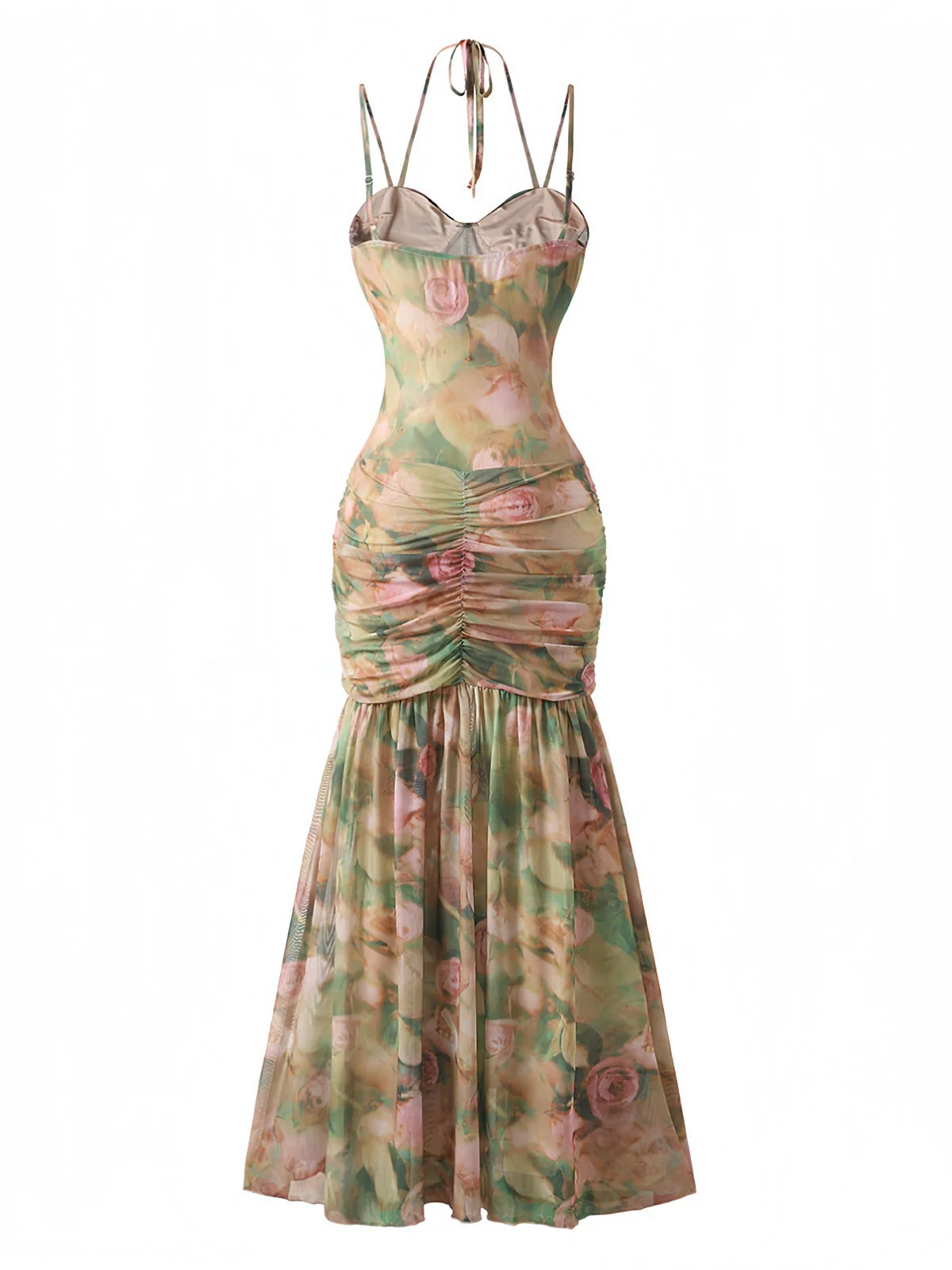 1930er Rose Druck Fischgrät Gerafft Schlitz Kleid - Image 3