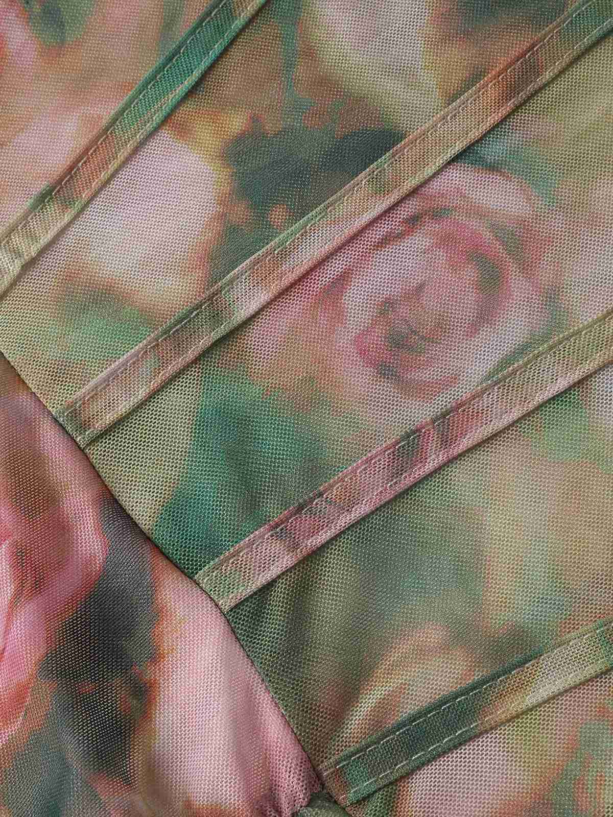 1930er Rose Druck Fischgrät Gerafft Schlitz Kleid - Image 4