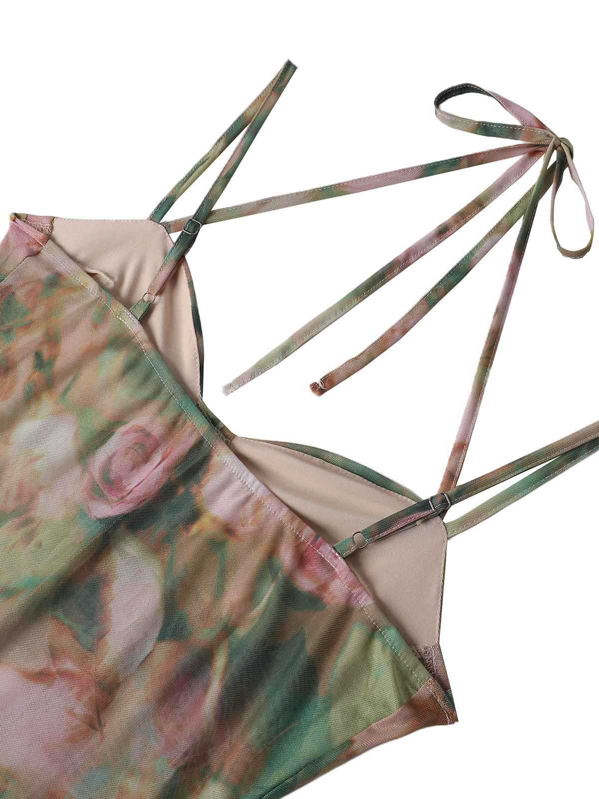1930er Rose Druck Fischgrät Gerafft Schlitz Kleid - Image 5