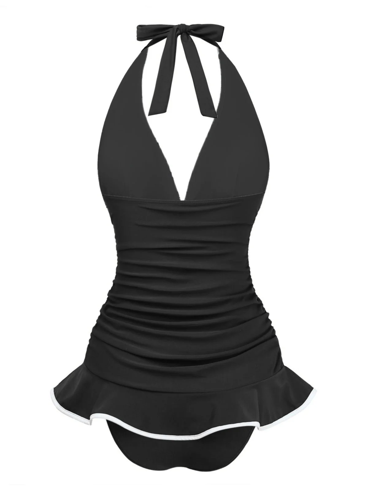 1930er Rüschen Halter Kontrast Besatz Badeanzugkleid - Image 3