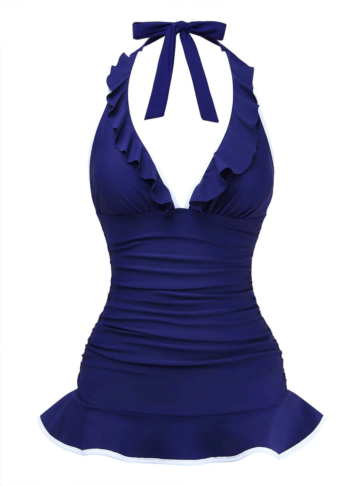 1930er Rüschen Halter Kontrast Besatz Badeanzugkleid - Image 4