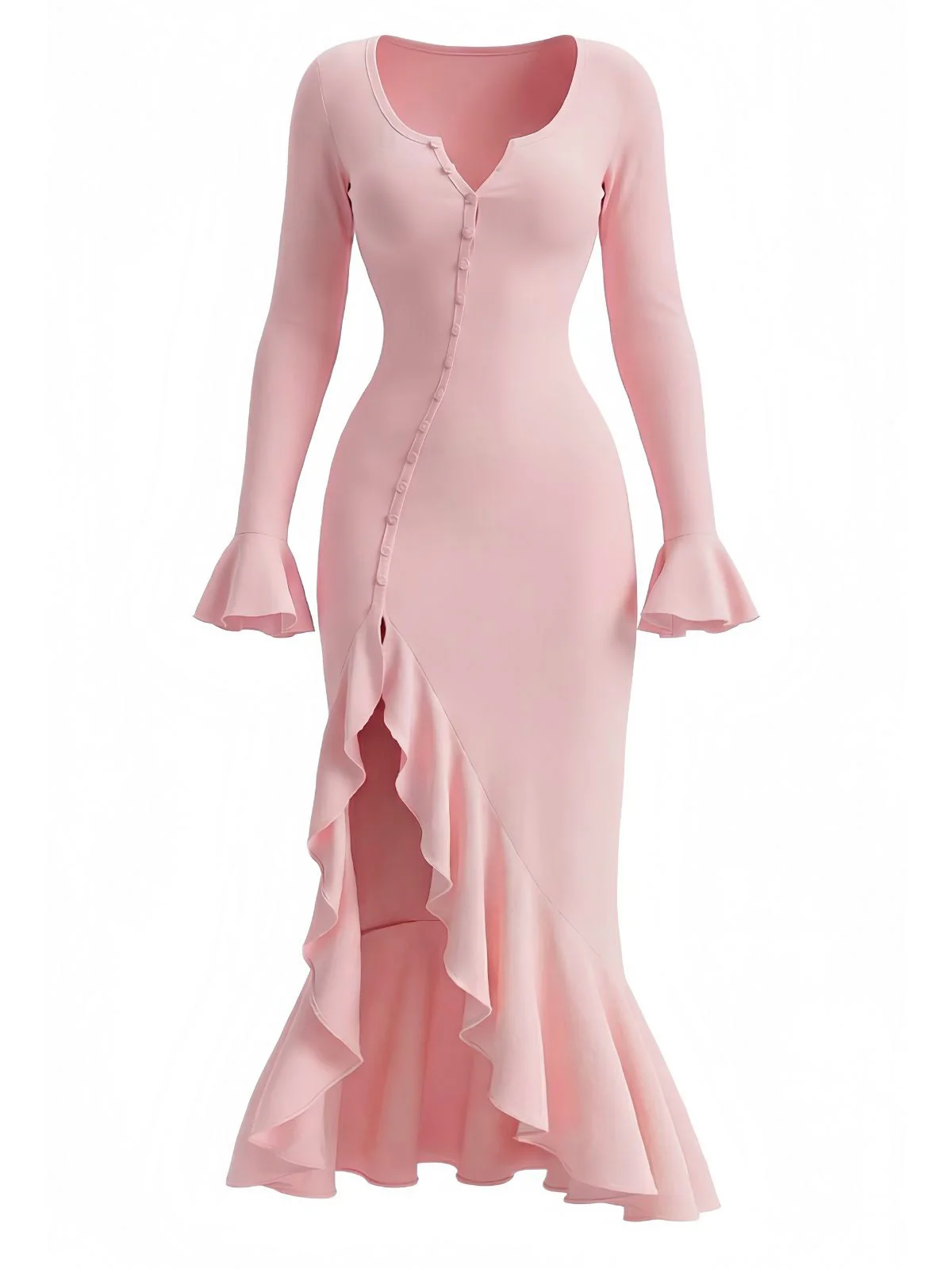 1930er Rüschen Taste Seiten Schlitz Midi Kleid - Image 3