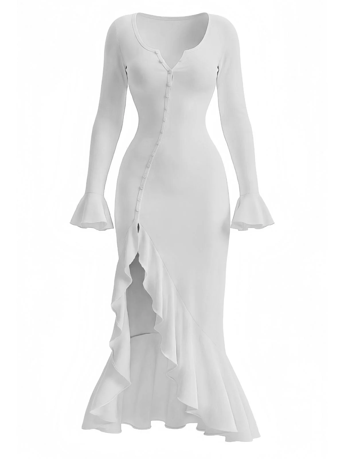 1930er Rüschen Taste Seiten Schlitz Midi Kleid - Image 5