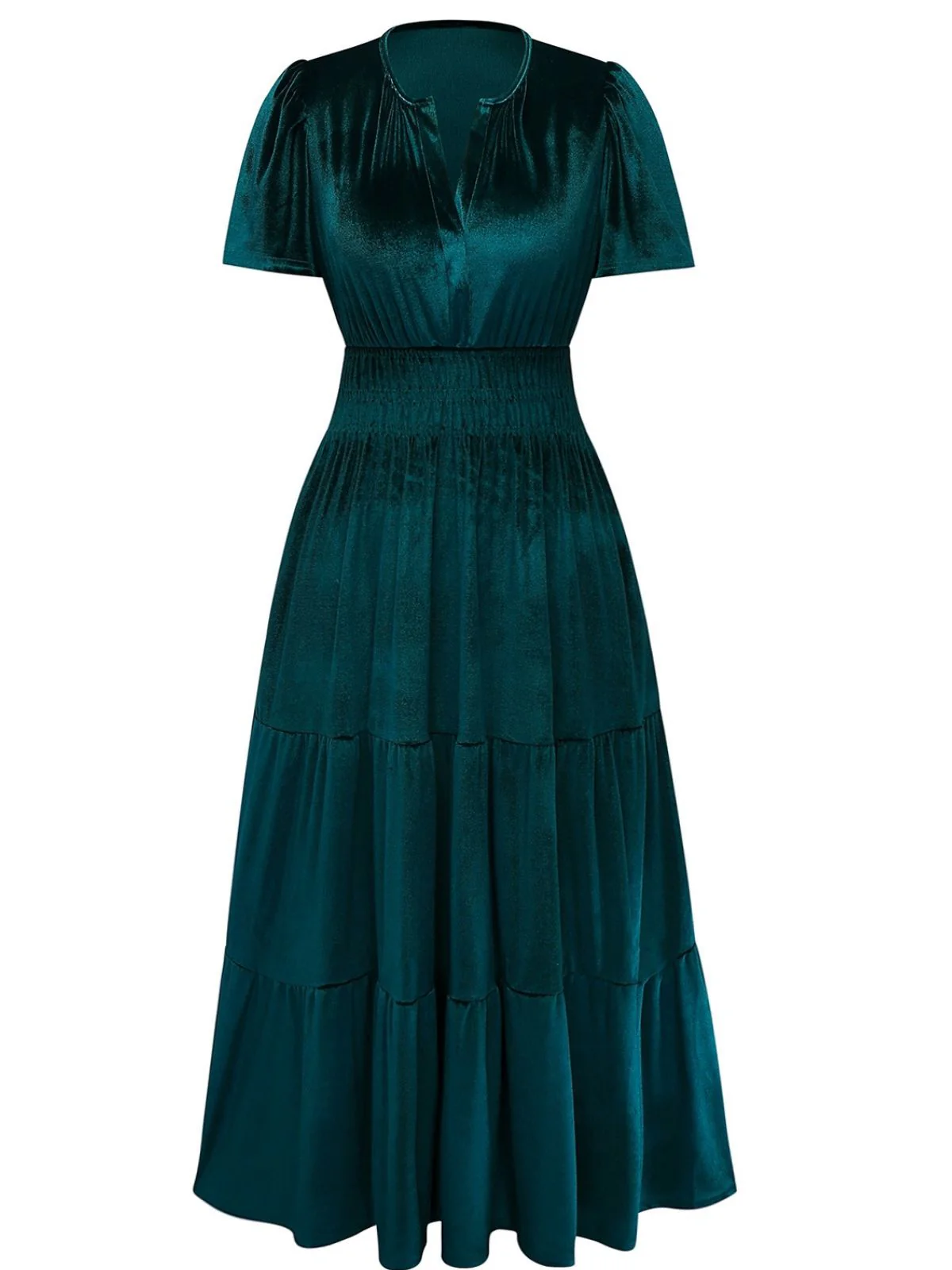 1930er Samt Solide Kurzarm Maxi Kleid - Image 2