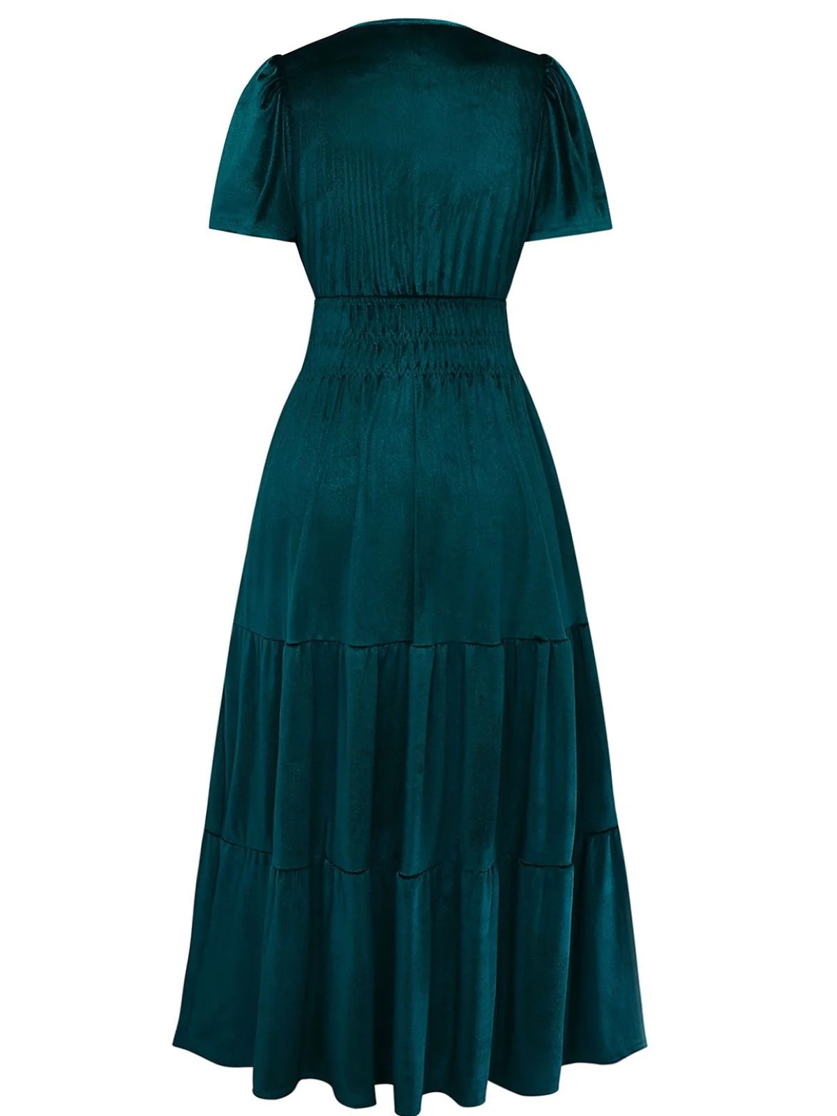 1930er Samt Solide Kurzarm Maxi Kleid - Image 3
