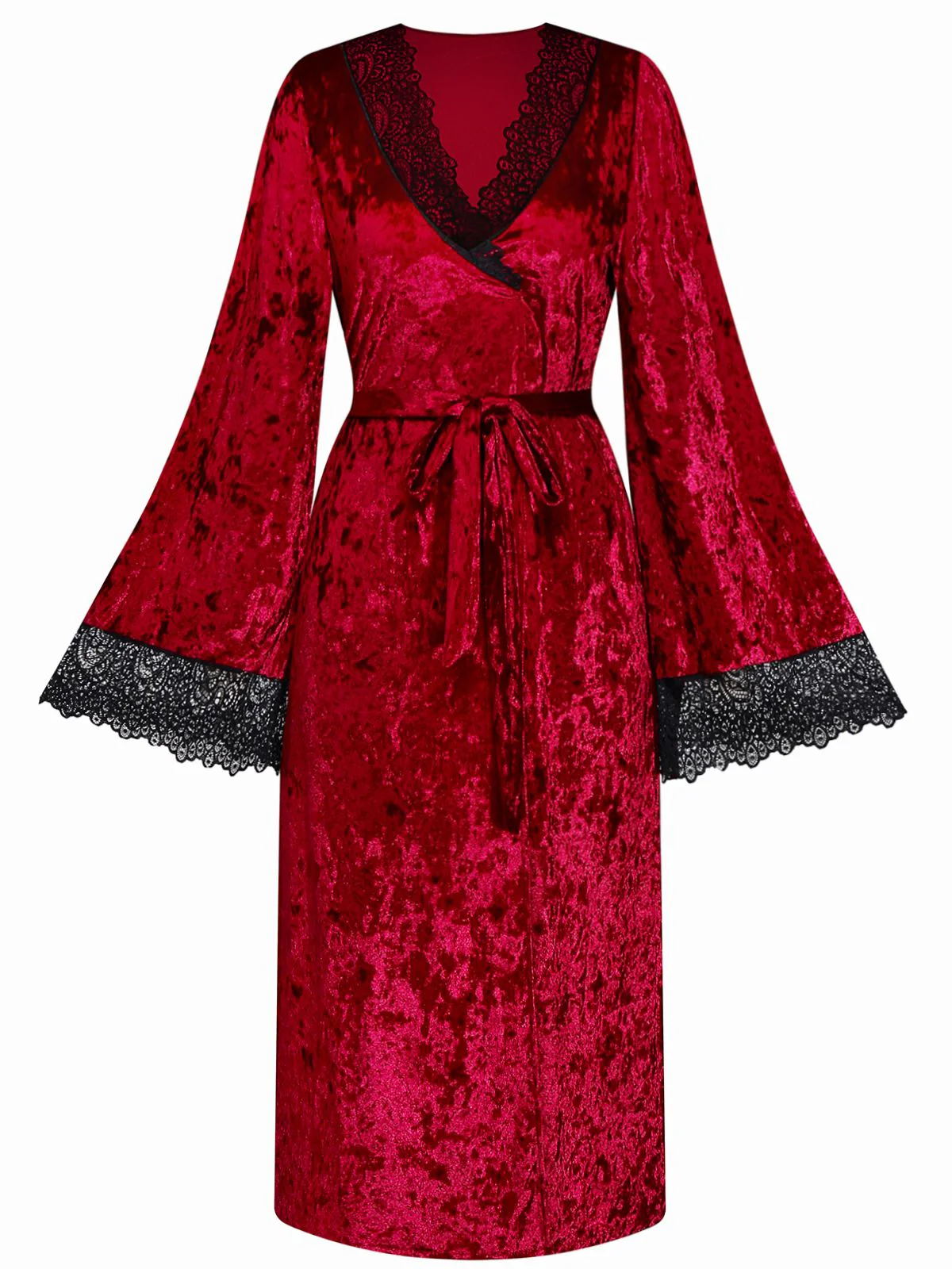 1930er Samt Spitze Lang Ärmel Patchwork Pyjama Robe - Image 2