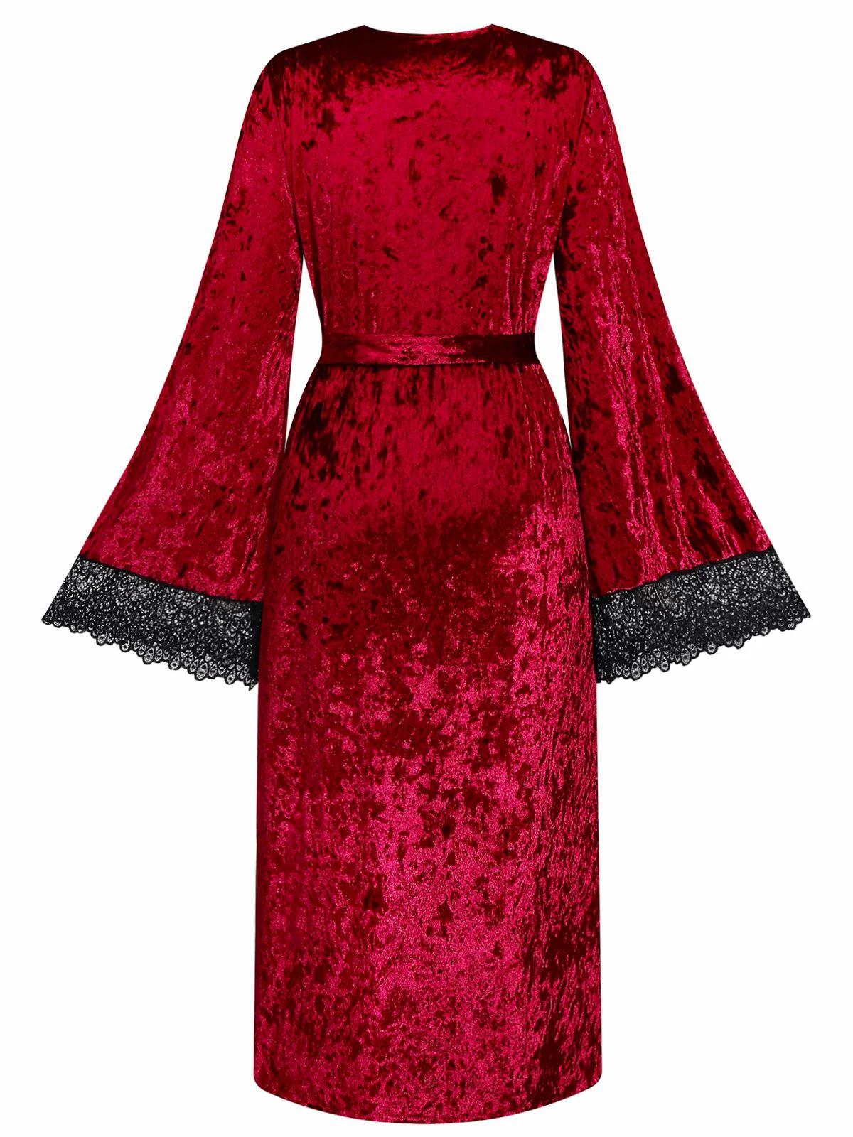 1930er Samt Spitze Lang Ärmel Patchwork Pyjama Robe - Image 3