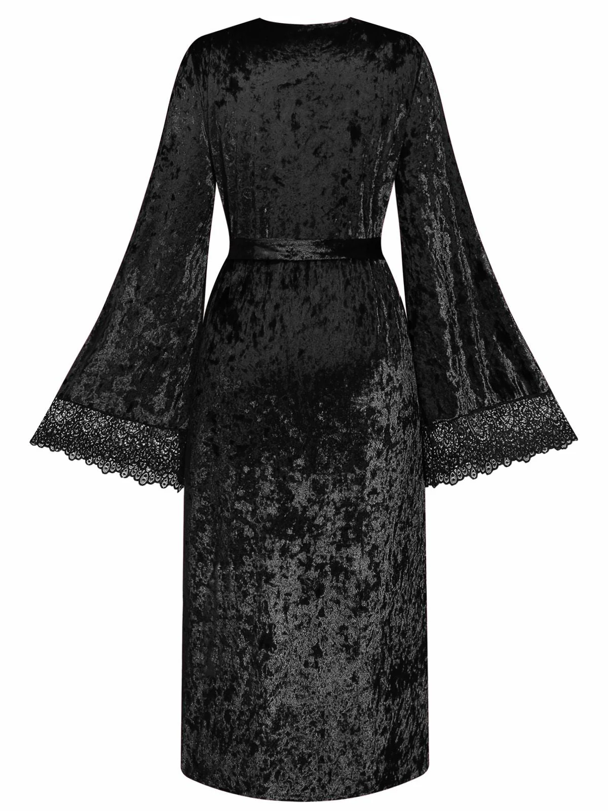 1930er Samt Spitze Lang Ärmel Patchwork Pyjama Robe - Image 5