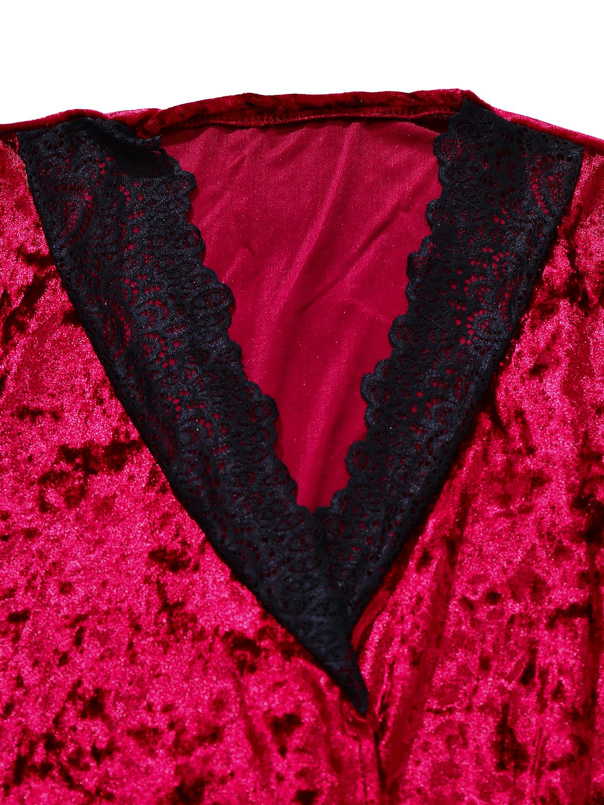 1930er Samt Spitze Lang Ärmel Patchwork Pyjama Robe - Image 6