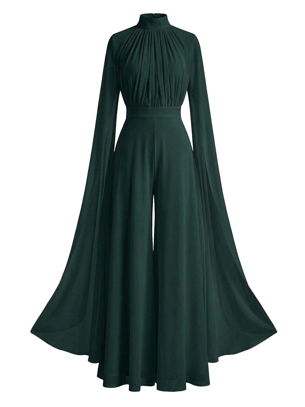 1930er Satin Langarm Rüschen Saum Gerafft Jumpsuit - Image 2