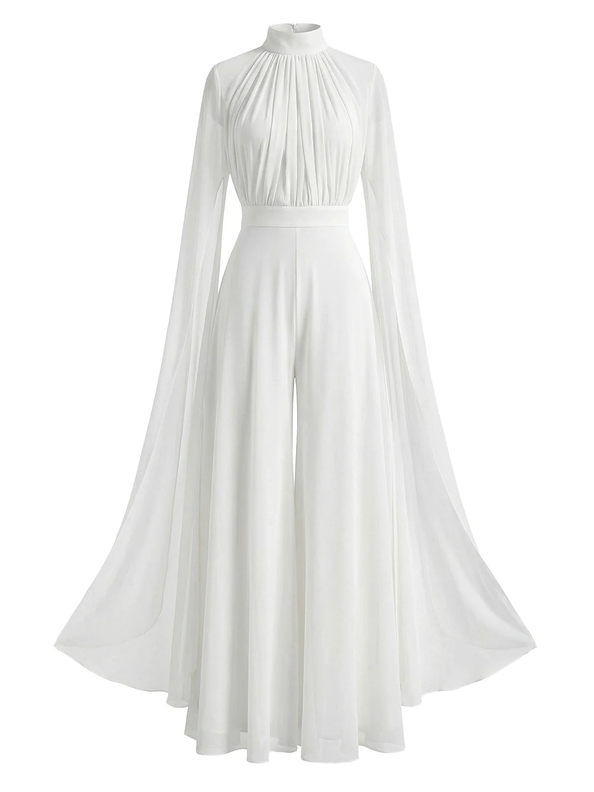 1930er Satin Langarm Rüschen Saum Gerafft Jumpsuit - Image 4