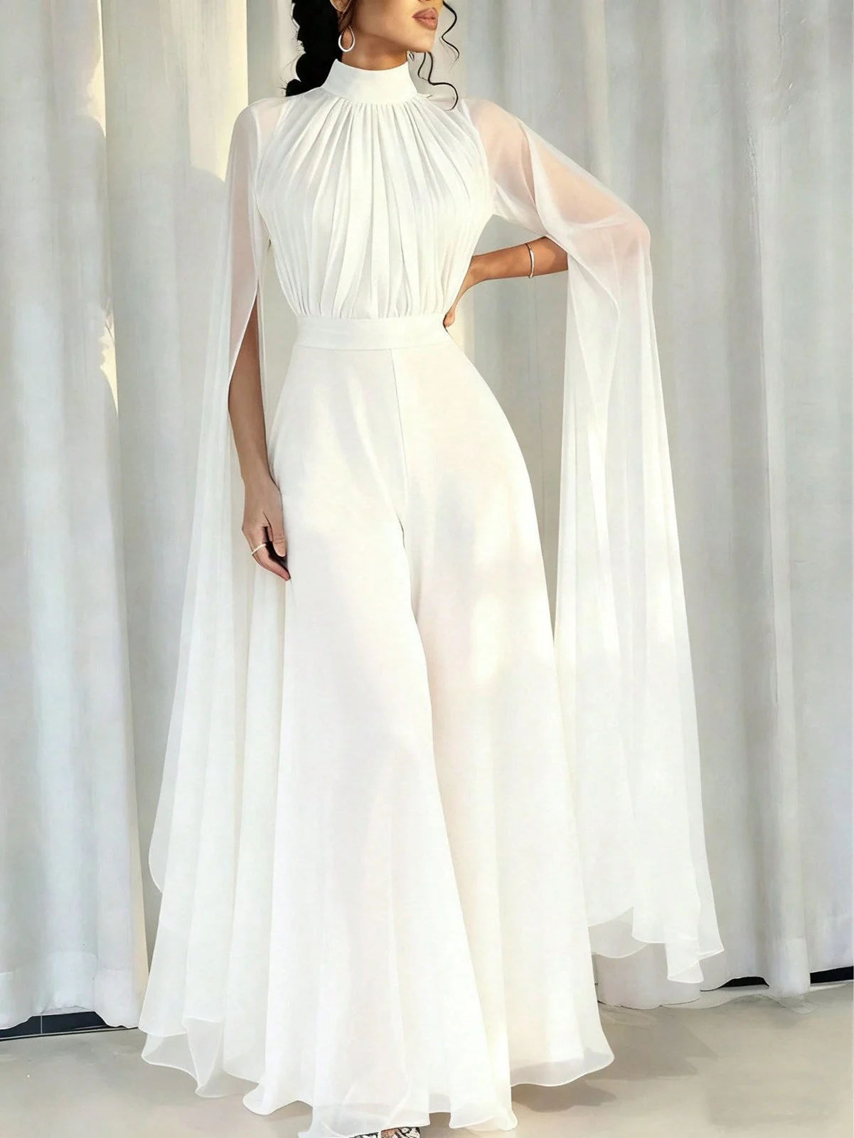 1930er Satin Langarm Rüschen Saum Gerafft Jumpsuit - Image 5