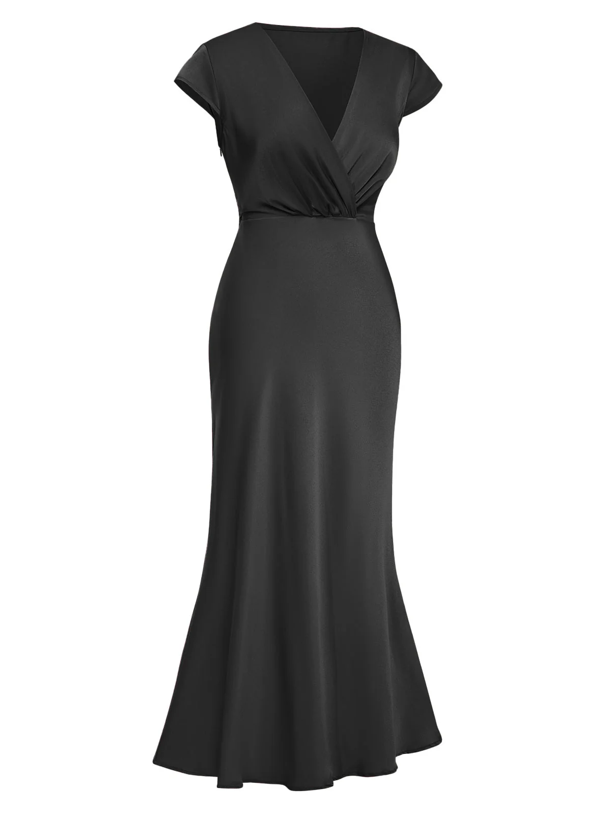 1930er Satin Solide V-Ausschnitt Fischschwanzkleid - Image 2