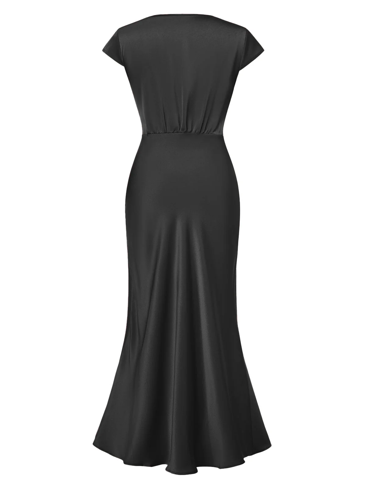 1930er Satin Solide V-Ausschnitt Fischschwanzkleid - Image 3