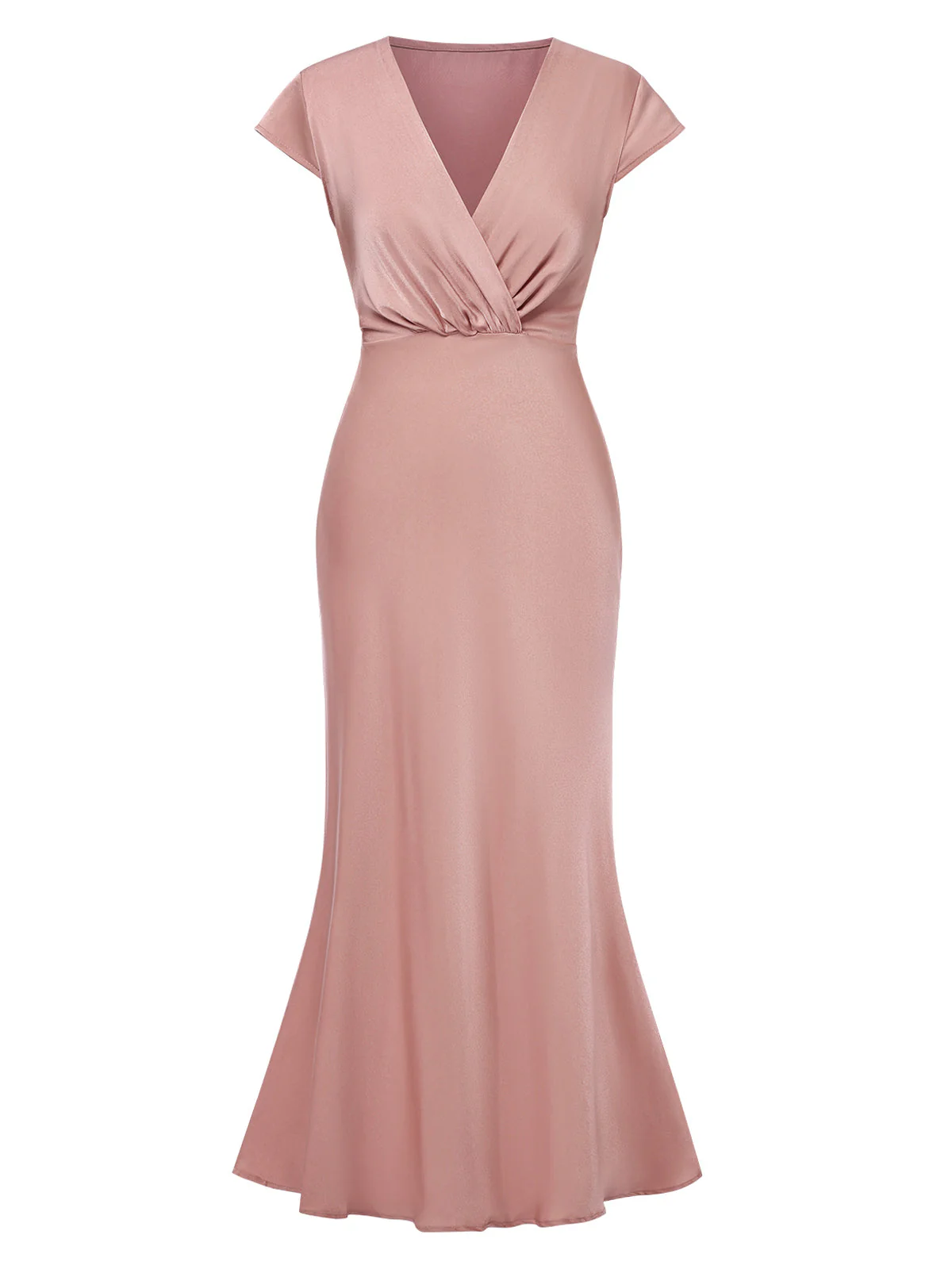 1930er Satin Solide V-Ausschnitt Fischschwanzkleid - Image 5
