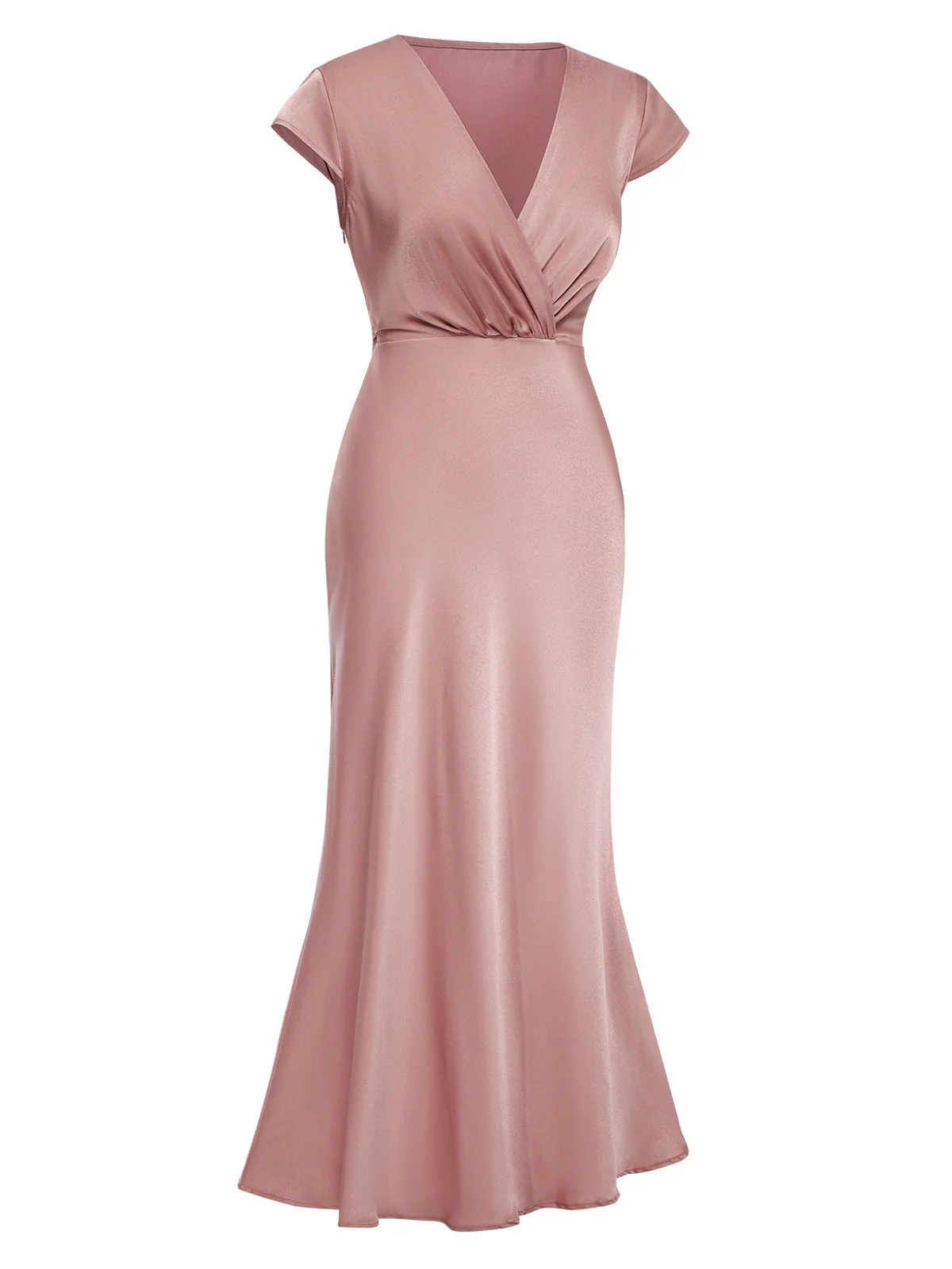1930er Satin Solide V-Ausschnitt Fischschwanzkleid - Image 6