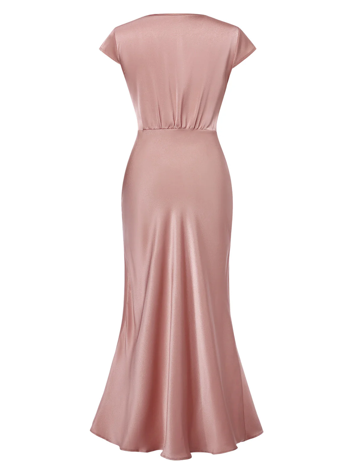 1930er Satin Solide V-Ausschnitt Fischschwanzkleid - Image 7