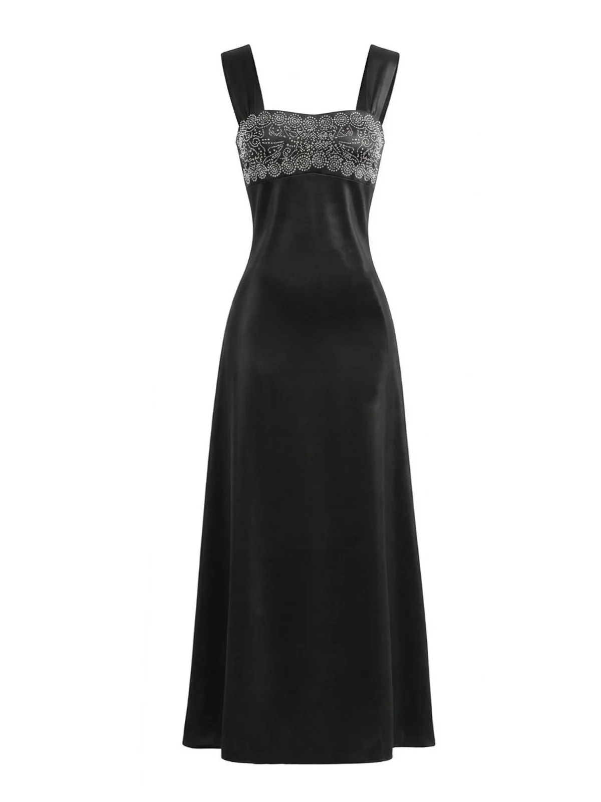 1930er Satin Strassstein Breite Träger Maxi Kleid - Image 10