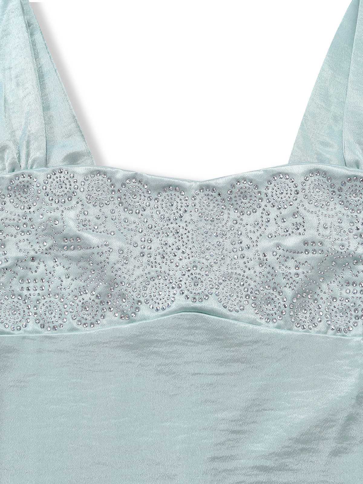 1930er Satin Strassstein Breite Träger Maxi Kleid - Image 5