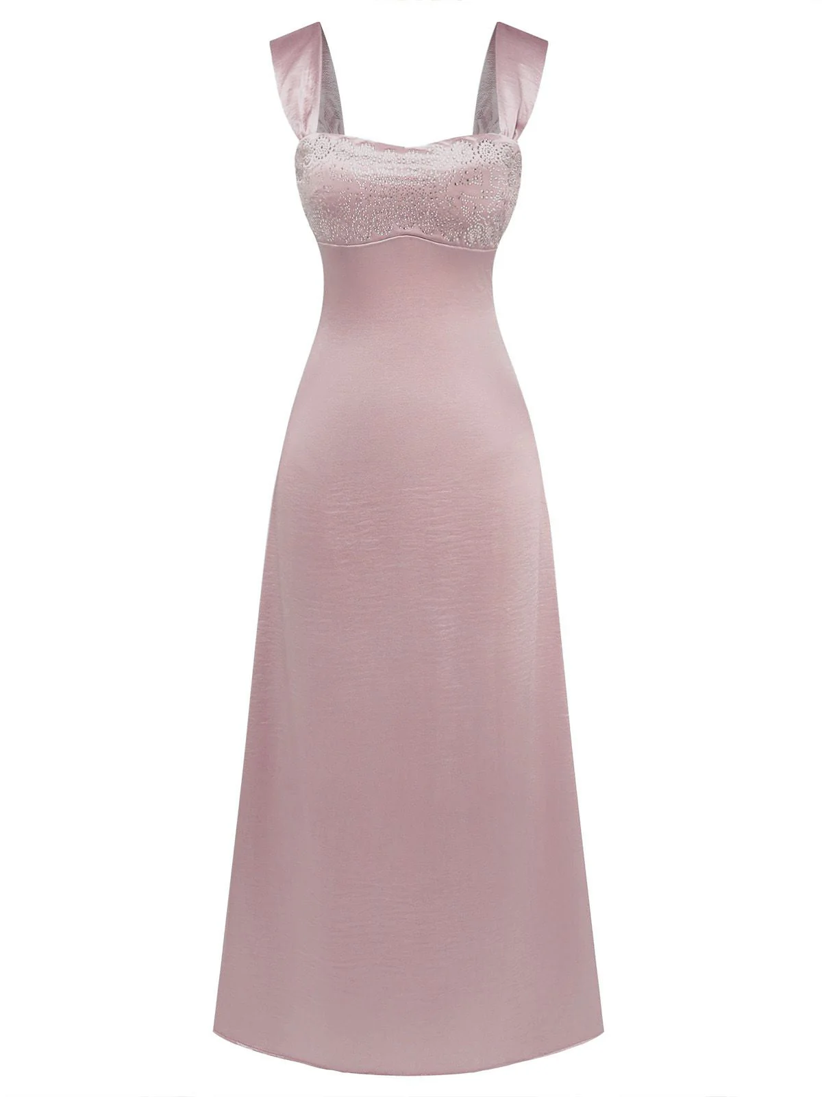 1930er Satin Strassstein Breite Träger Maxi Kleid - Image 8
